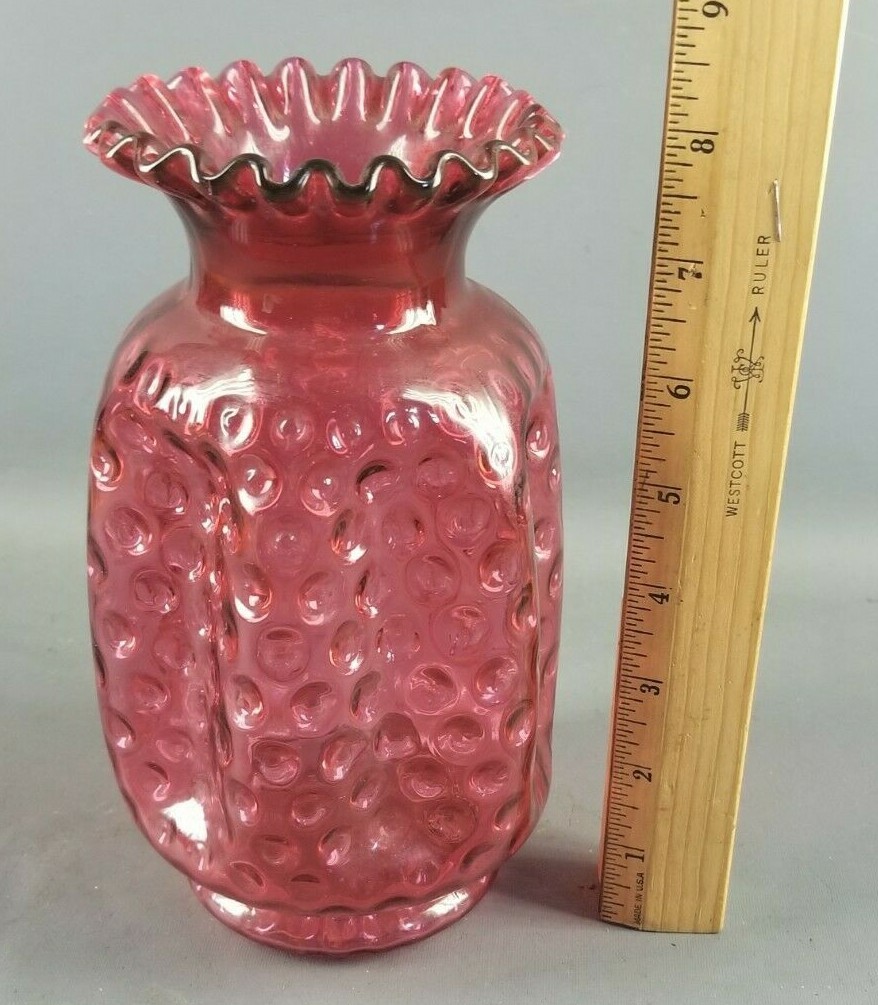 CRANBERRY GLASS FRILLY TOP VASE