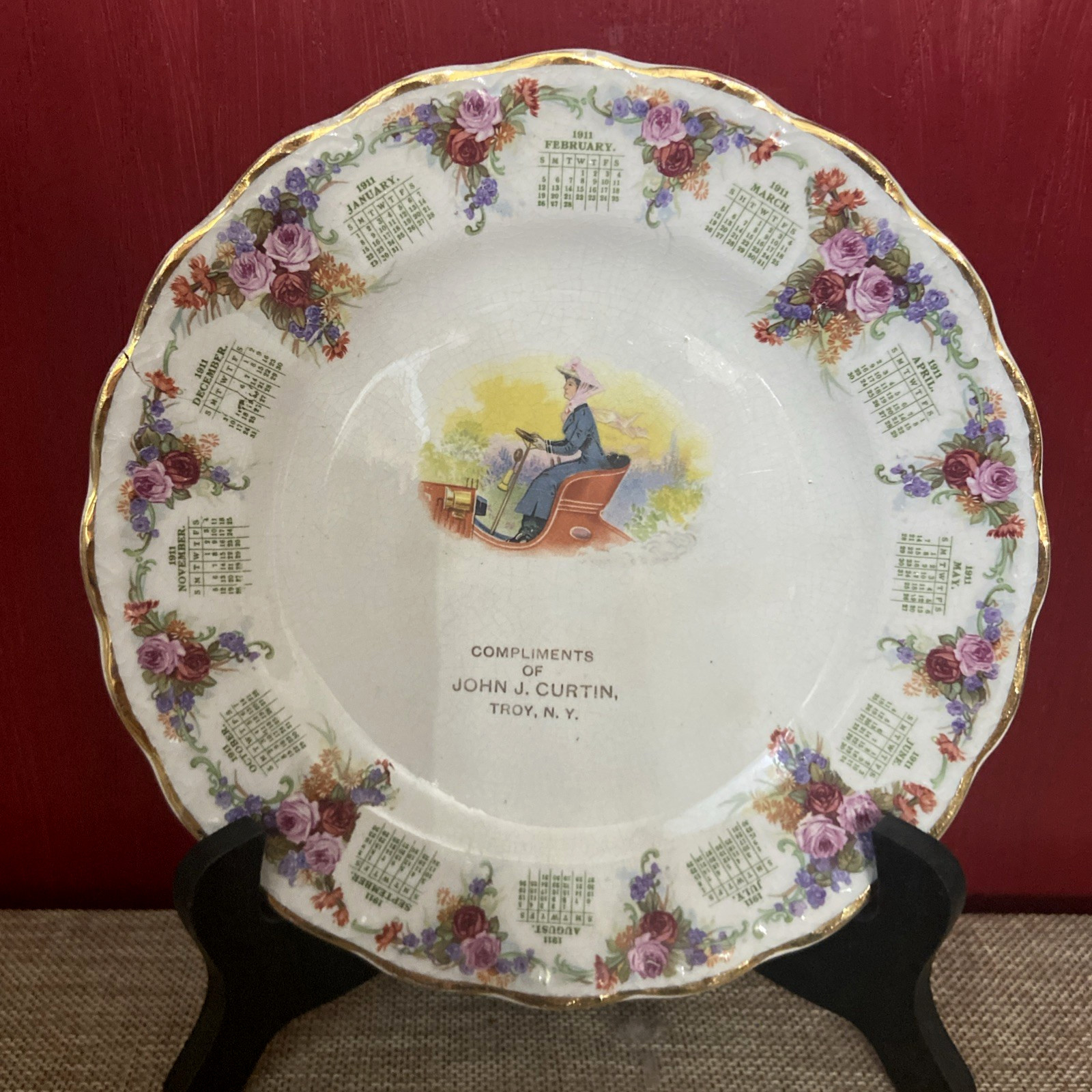 Antique 1911 John J. Curtin Troy,NY  Calendar Plate