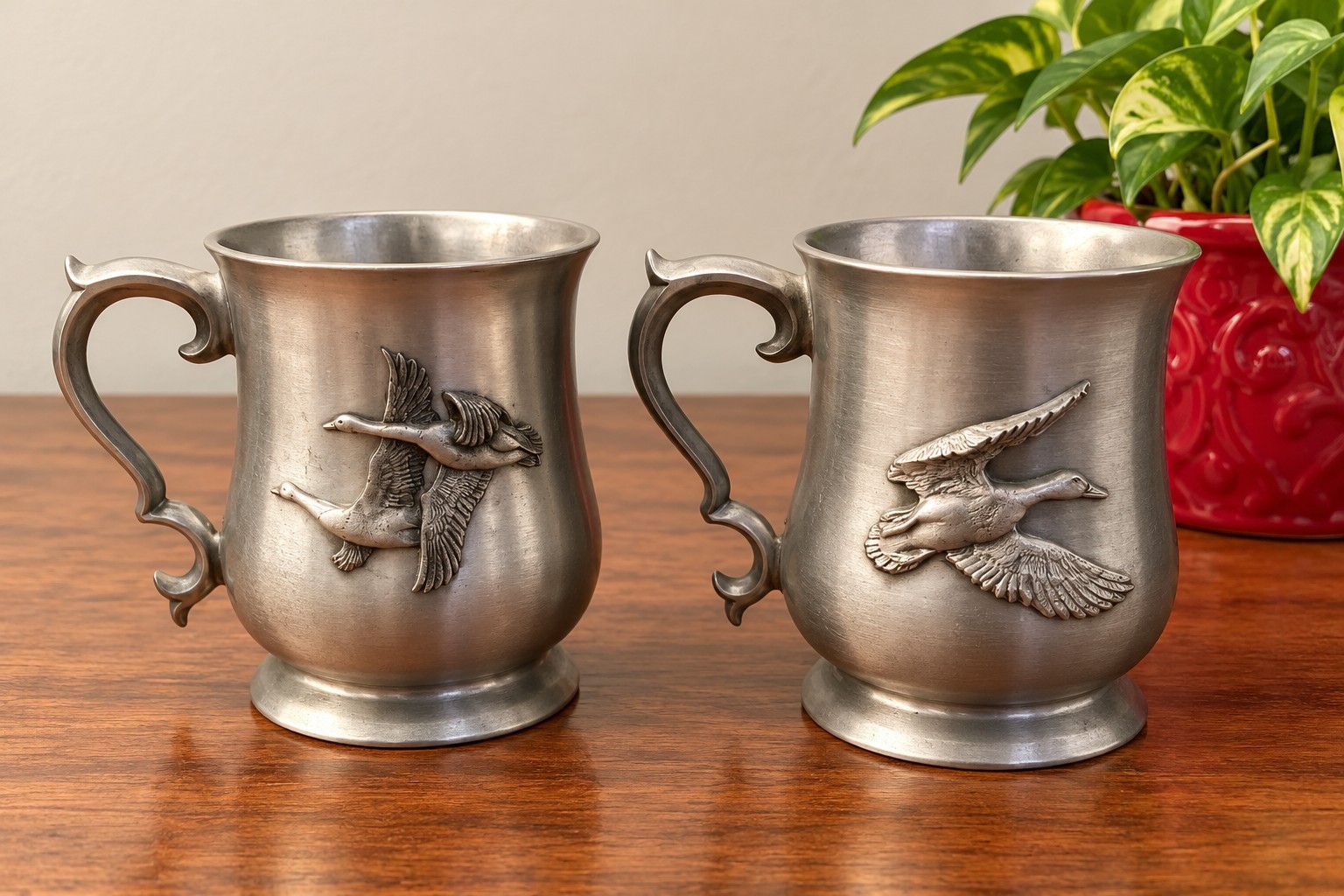Vintage Pewter Mug Pheasant Bird Duck Lot Of 2 4.5 Vintage Pewter Mug Pheasant Bird Duck Lot Of 2 4.5