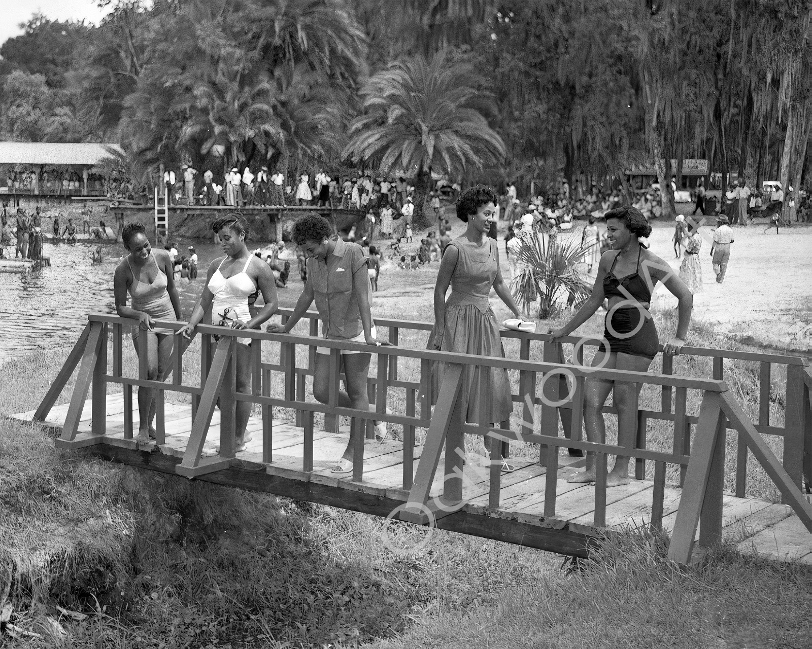 1950 YOUNG WOMEN on a Bridge, Florida, African Americans, Vintage Photo Reprint
