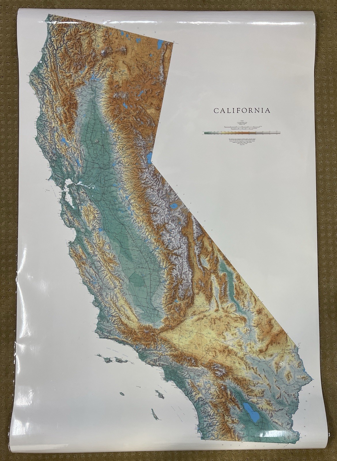 Vintage California Relief Map Poster Raven Maps 64x43 Rolled 1992