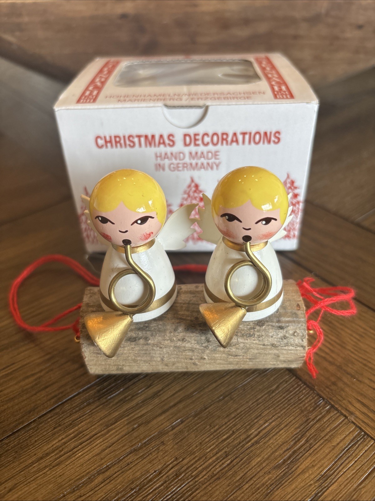 Steinbach Pralent RARE Wooden Ornament - Two Angels On Log W Horns Box & Sticker Steinbach Pralent RARE Wooden Ornament - Two Angels On Log W Horns Box & Sticker