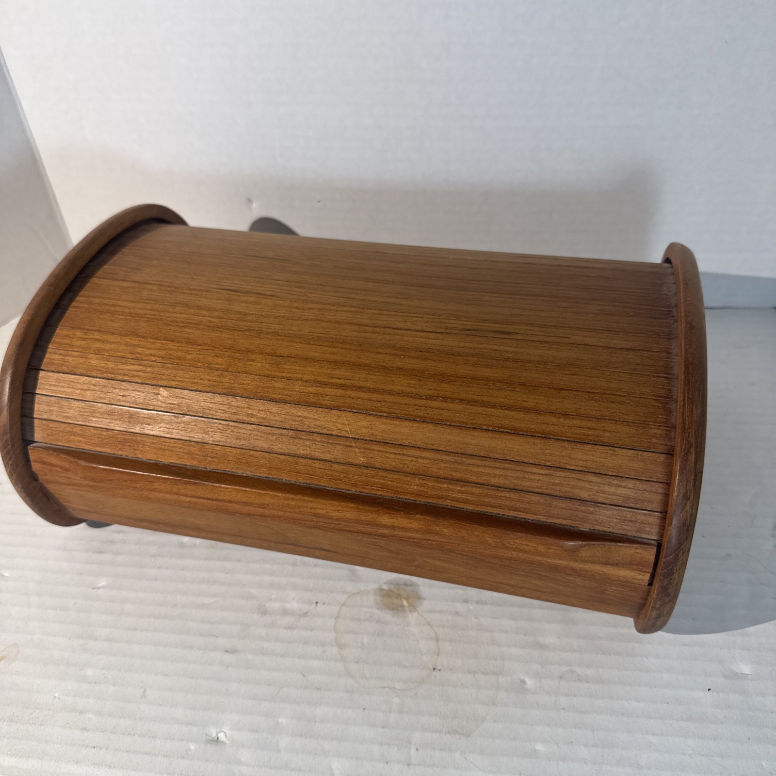Vintage Kalmar Designs Teak Tambour Roll Top Box MCM Desk Organizer 11