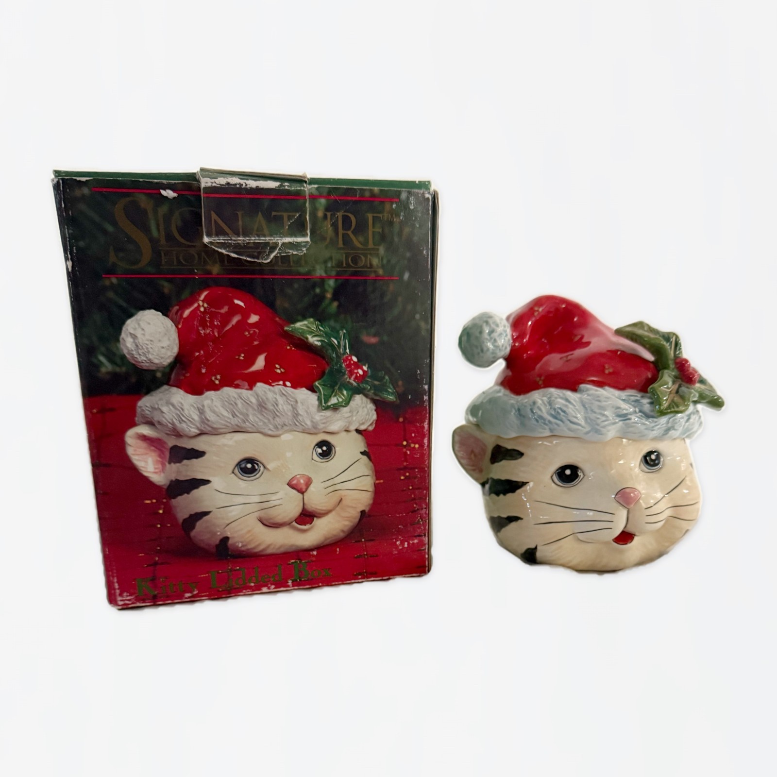 Signature Home Collection Christmas Kitty Lidded Box Santa Cat with Box