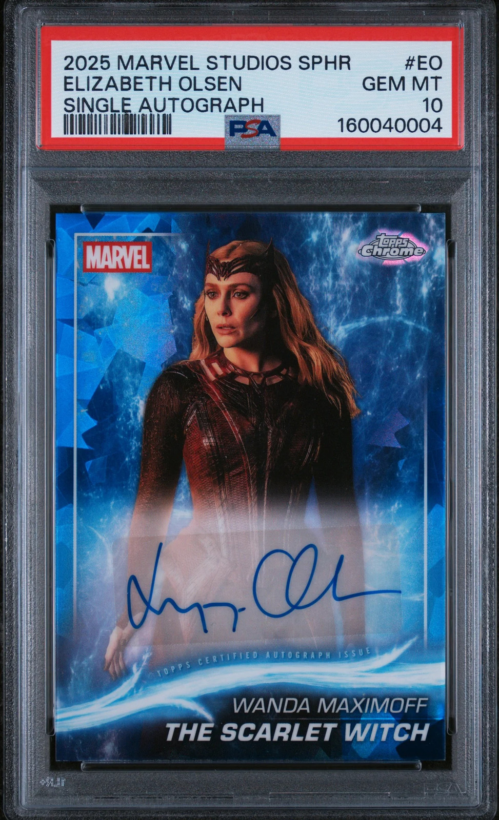 2025 Topps Marvel Studios Chrome Sapphire Elizabeth Olsen Auto PSA 10