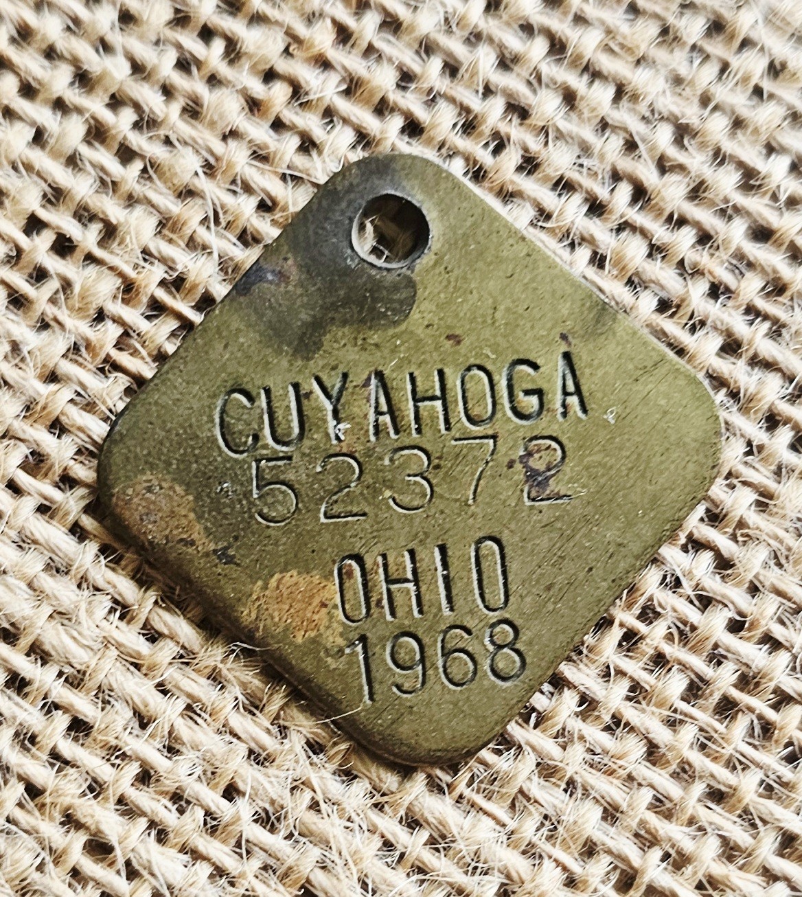 Vintage 1968 Cuyahoga County Ohio Brass Dog License Tag 1\