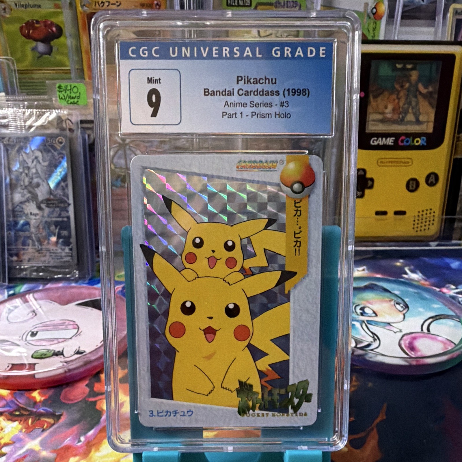 Bandai 1998 Pokémon Carddass Anime Series Pikachu #3 Prism Holo CGC 9 Bandai 1998 Pokémon Carddass Anime Series Pikachu #3 Prism Holo CGC 9