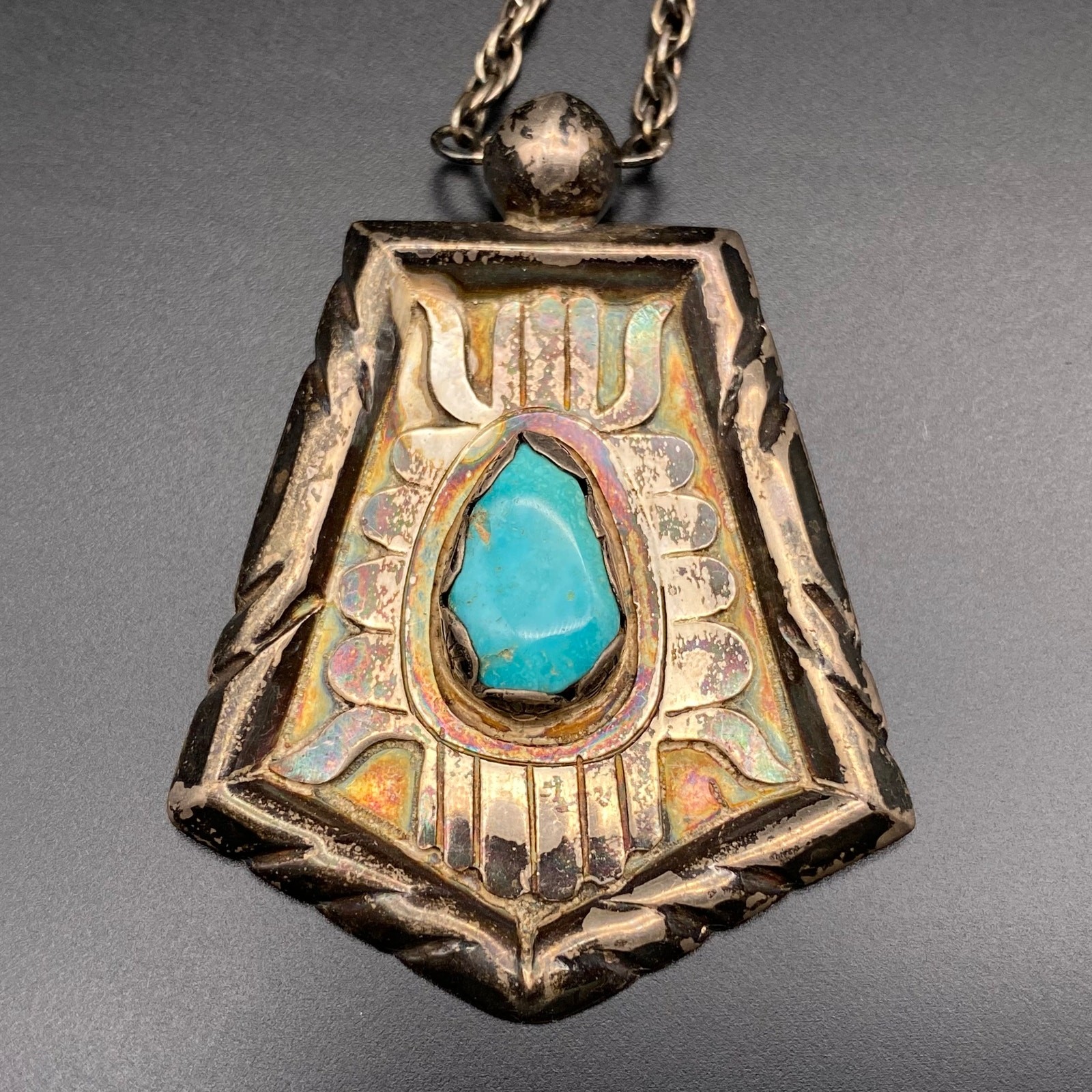 Vintage Carl Max Luthy Native American Turquoise Silver Pendant Necklace 23\
