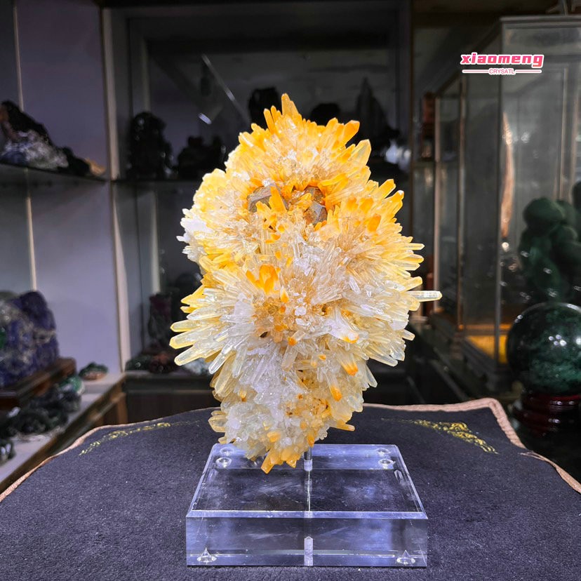 6.2LB  Natural Golden Chrysanthemum Quartz Cluster withCalcite Mineral Specimen
