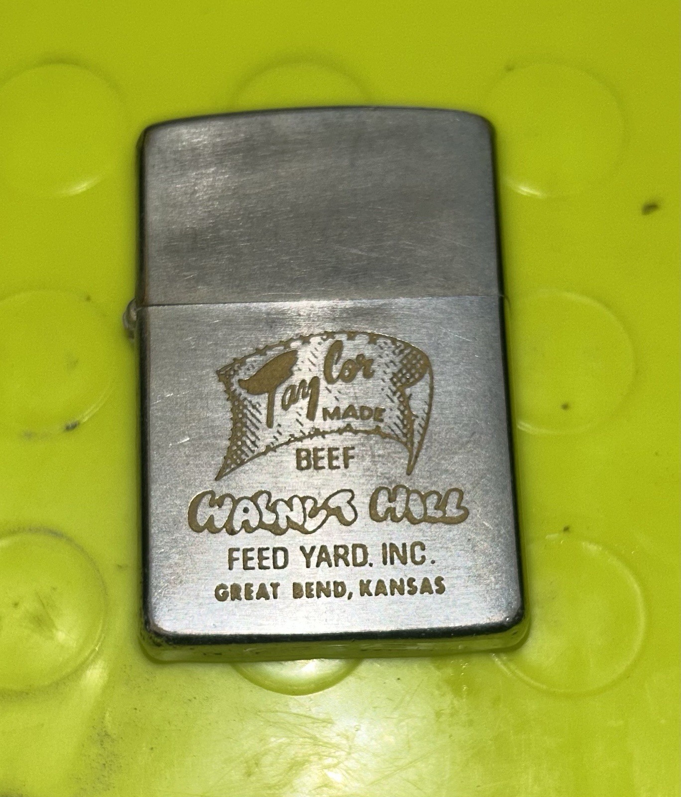 Vintage 1966 Zippo Lighter Taylor Made Beef Walnut Hills Feed Yard Great Bend KS Vintage 1966 Zippo Lighter Taylor Made Beef Walnut Hills Feed Yard Great Bend KS