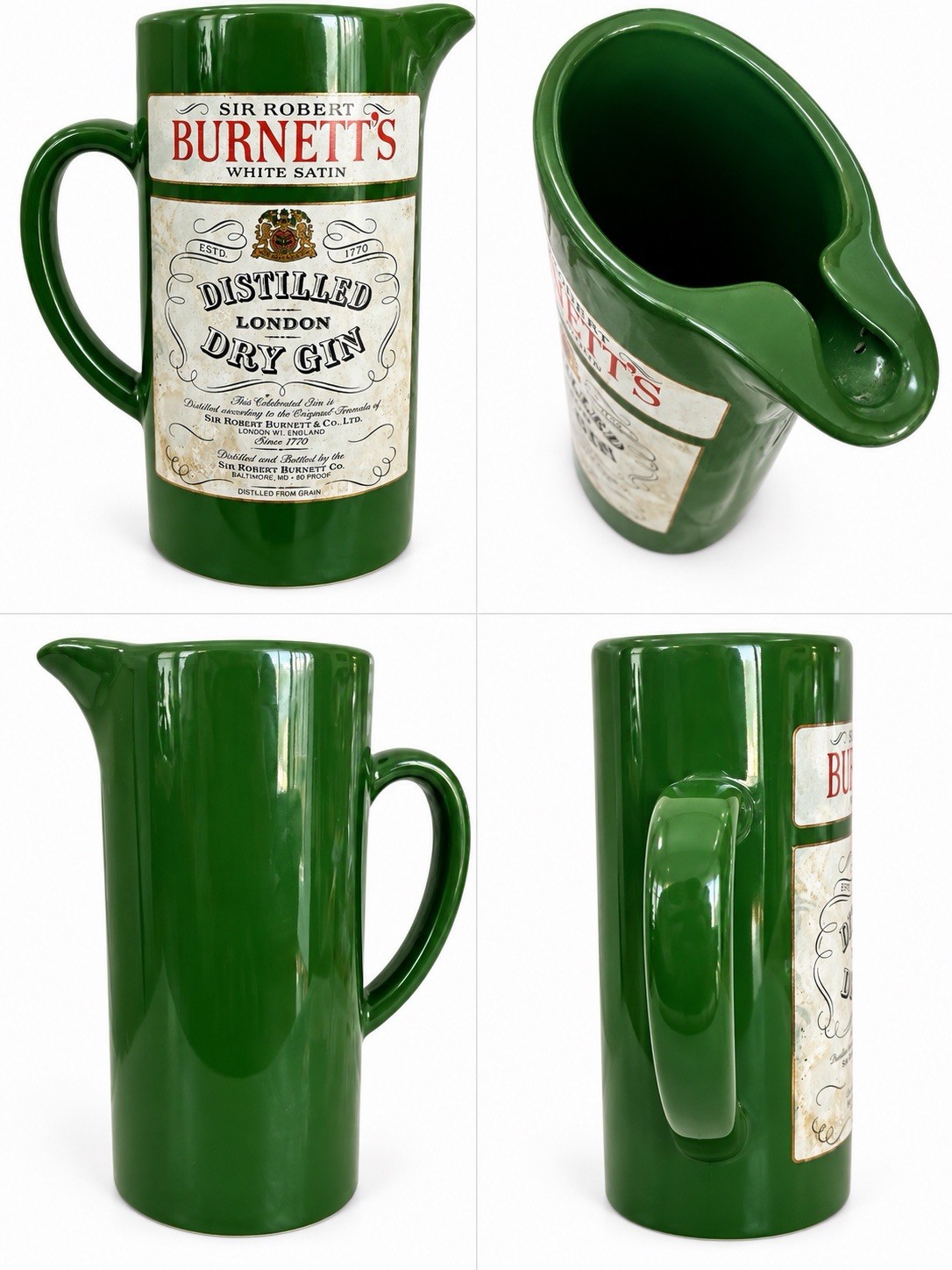 Sir Robert Burnett's White Satin Distilled London Dry Gin Pub Ceramic Pitcher Sir Robert Burnett's White Satin Distilled London Dry Gin Pub Ceramic Pitcher