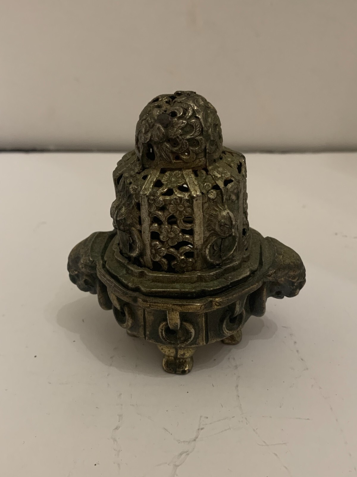 Antique Art Deco 1930's Silver Tone Metal Ornate Urn Incense Burner Japan
