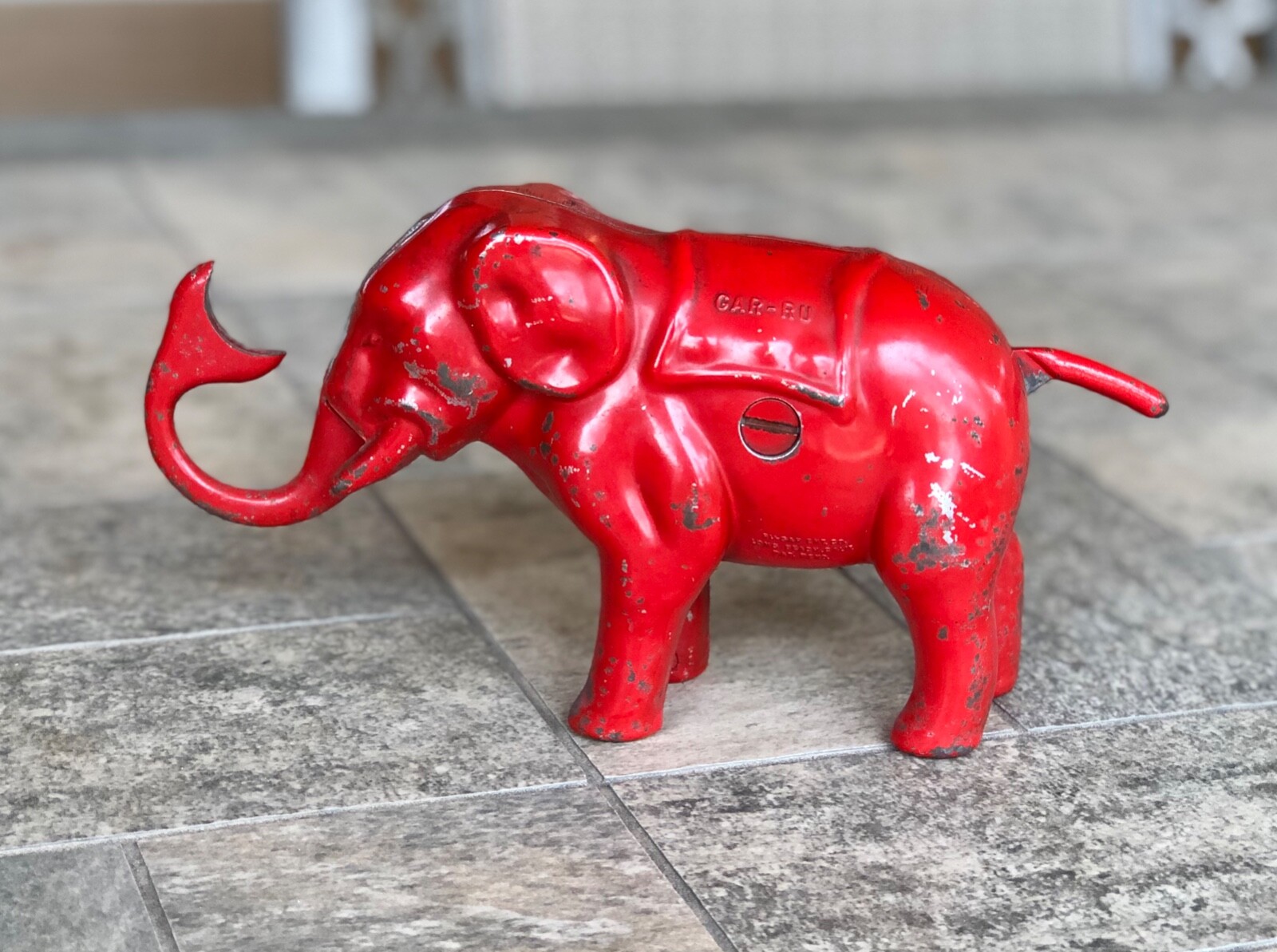 Vintage 1940s Red Cast Aluminum Mechanical Elephant Coin Bank Vintage 1940s Red Cast Aluminum Mechanical Elephant Coin Bank