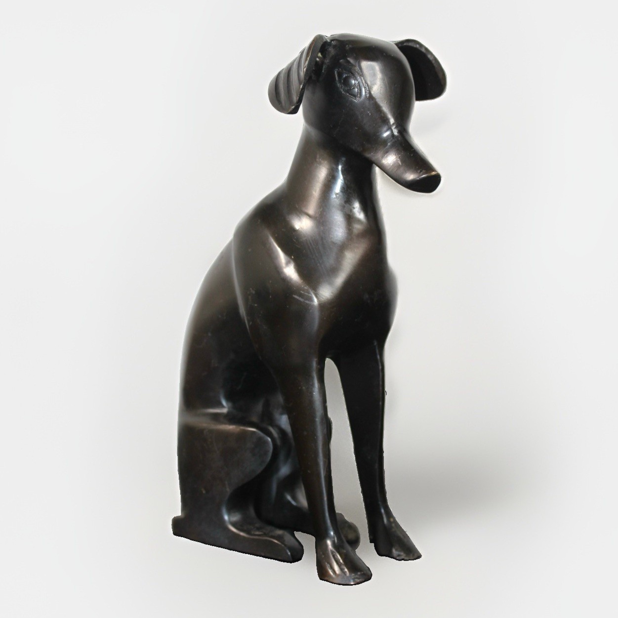 Vtg Bronze Greyhound Whippet Dog Statue Sitting Figurine 8\