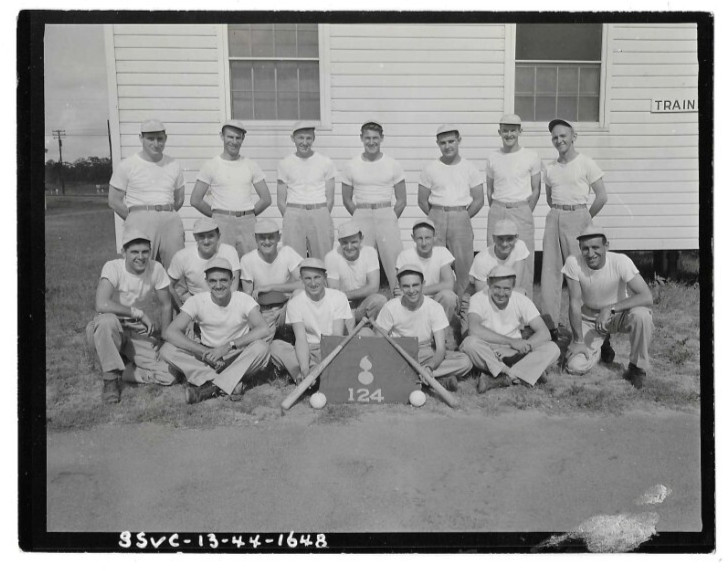 VTG B&W Snapshot Photo Camp Swift, TX, Baseball Team Train Sign \