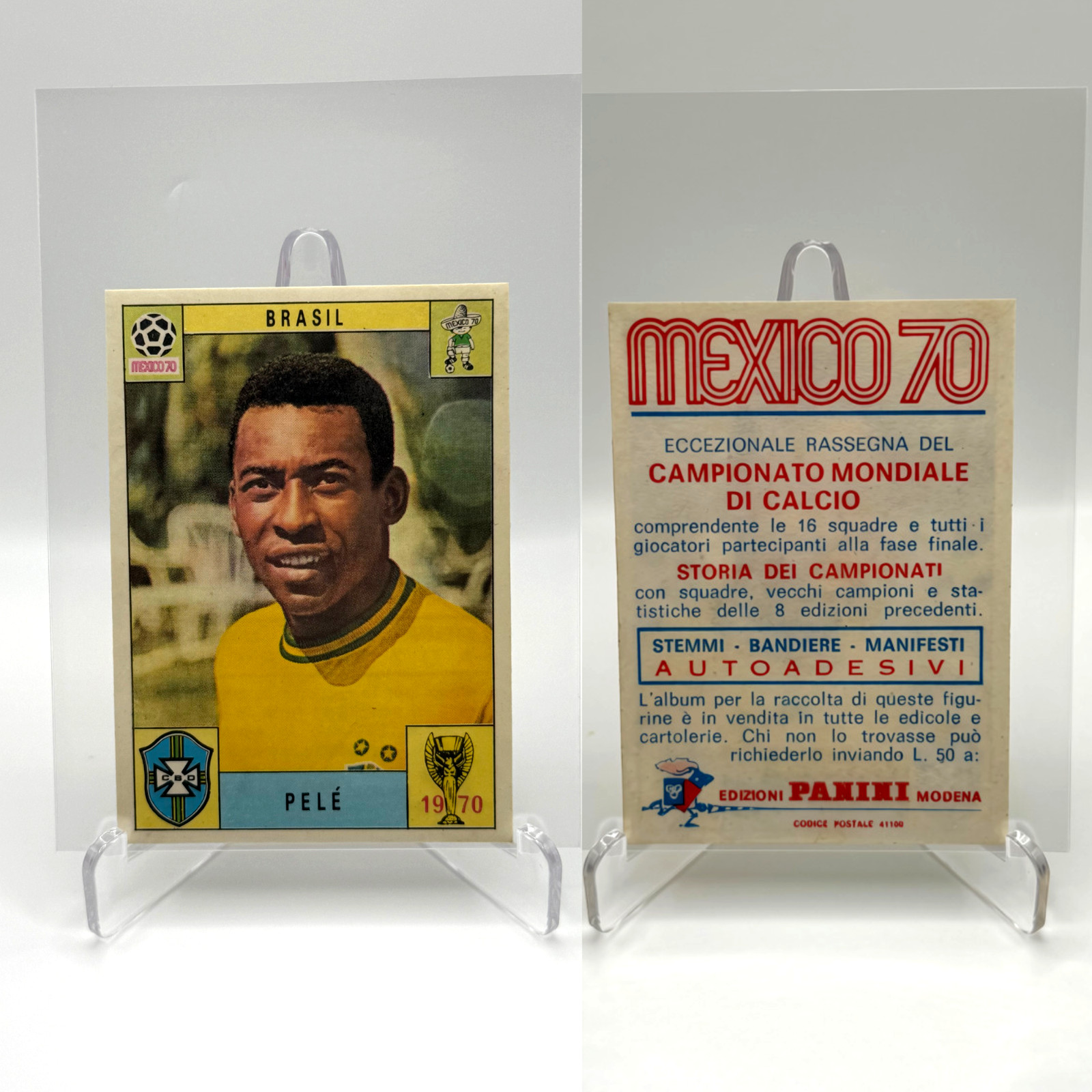 1970 Panini World Cup Mexico 70 - PELE - Brazil Brasil Red/Blue Back Sticker