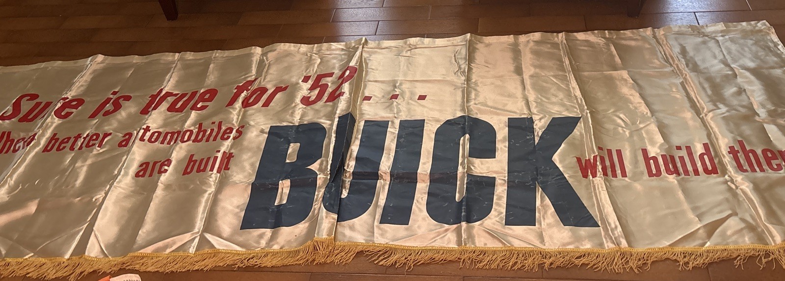 Vtg 1952 BUICK 9ft 7”x 3ft4”Horizontal Banner “FRINGE” Rare Advertising No Name Vtg 1952 BUICK 9ft 7”x 3ft4”Horizontal Banner “FRINGE” Rare Advertising No Name