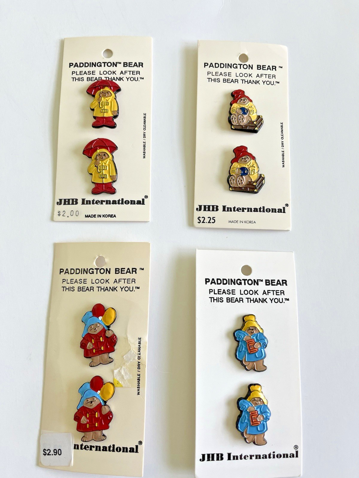 Vintage Paddington Bear Buttons, 8 Buttons on 4 Original Cards