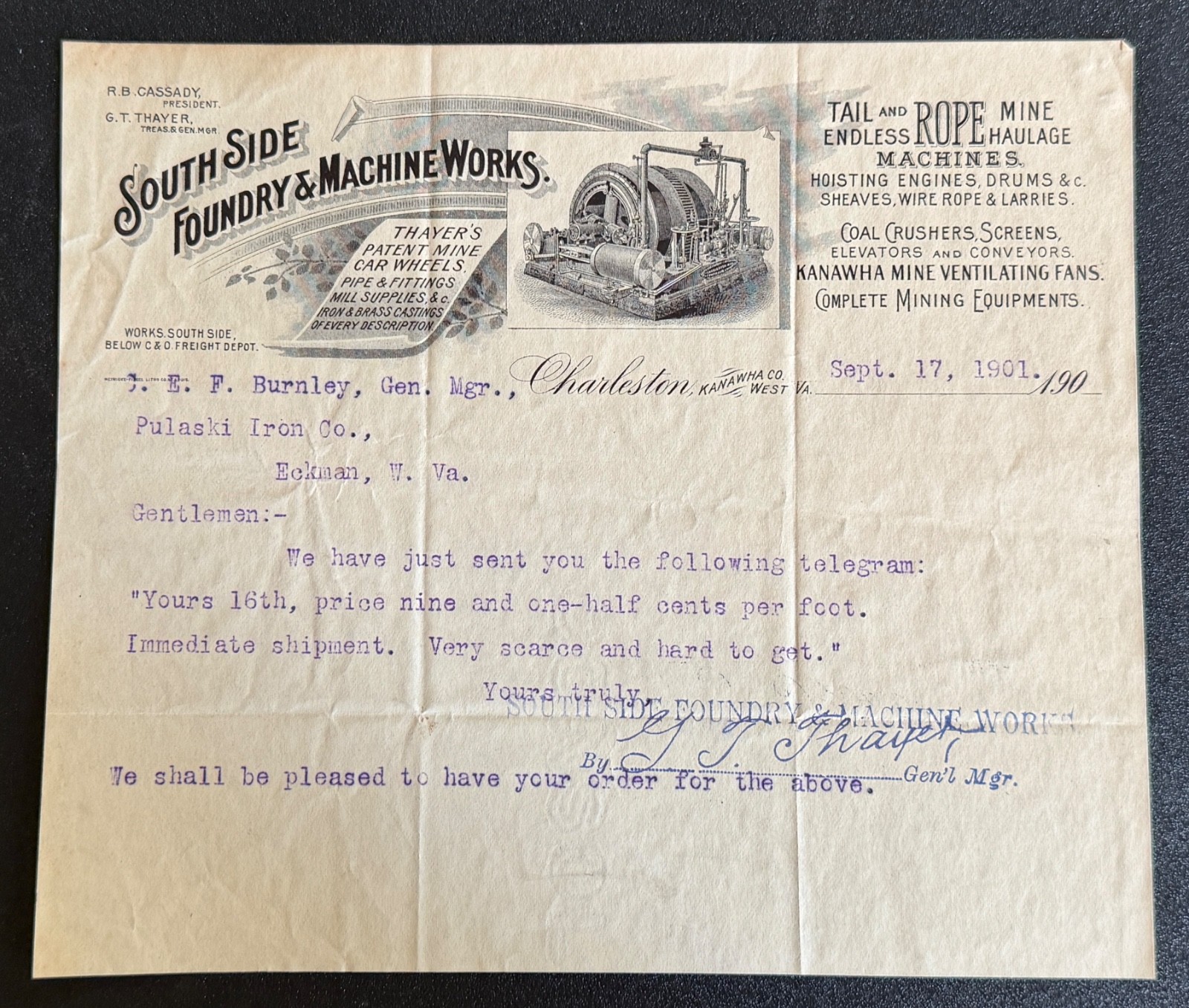 1901 South Side Foundry & Machine Works - Charleston WV - Graphic - Mining
