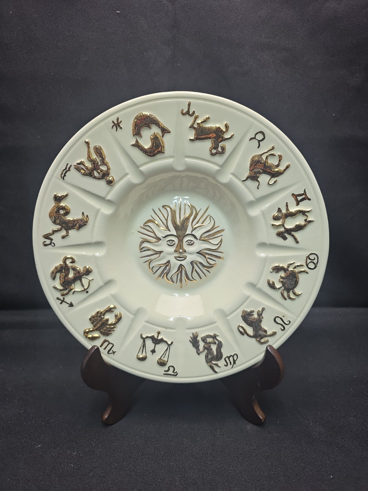Vintage Brown Zodiac Horoscope Ceramic Pottery Bowl Ashtray Dish 10