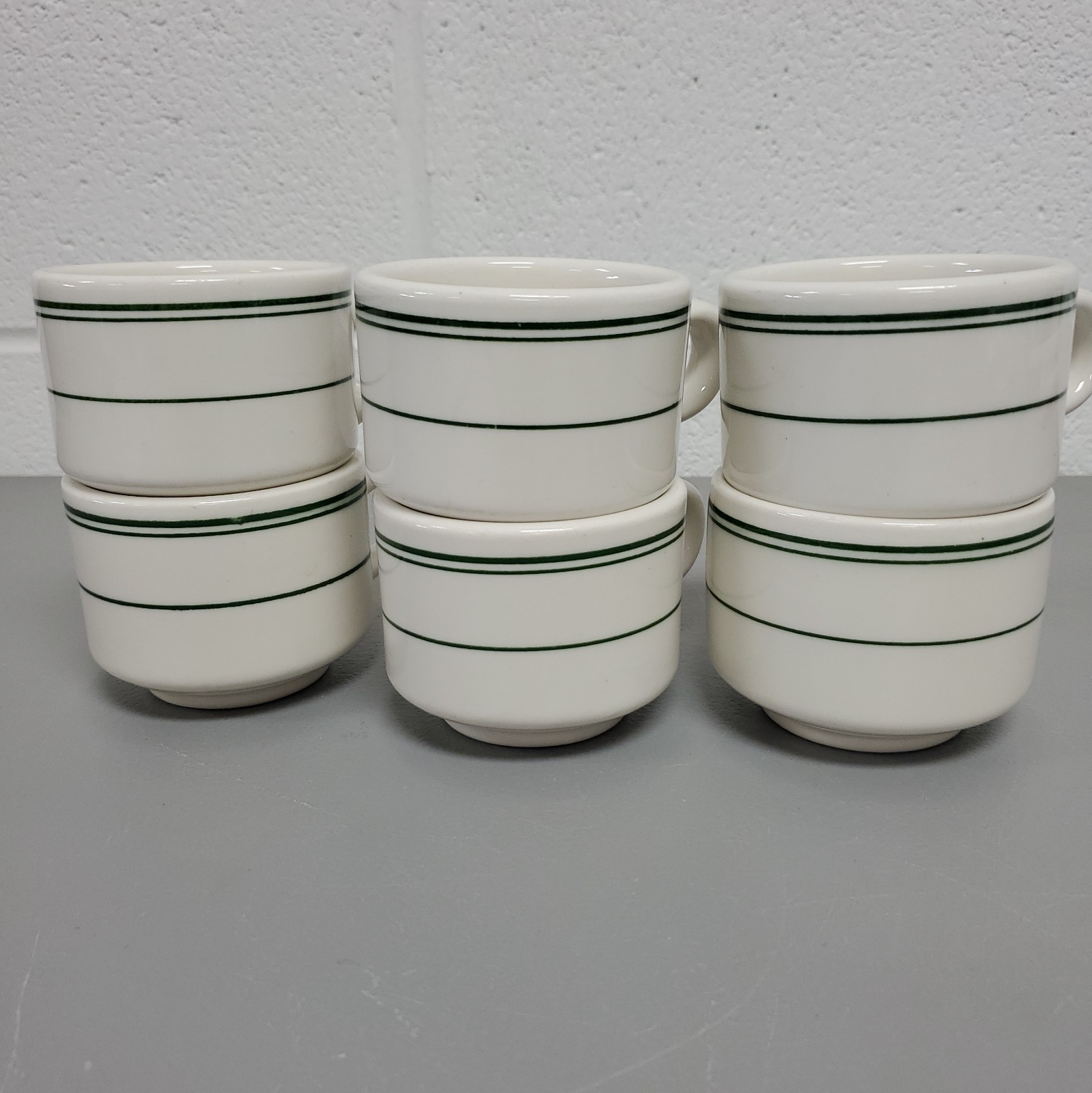 6 Vintage Homer Laughlin Best China Restaurant Ware Cup White w/Green Stripe USA