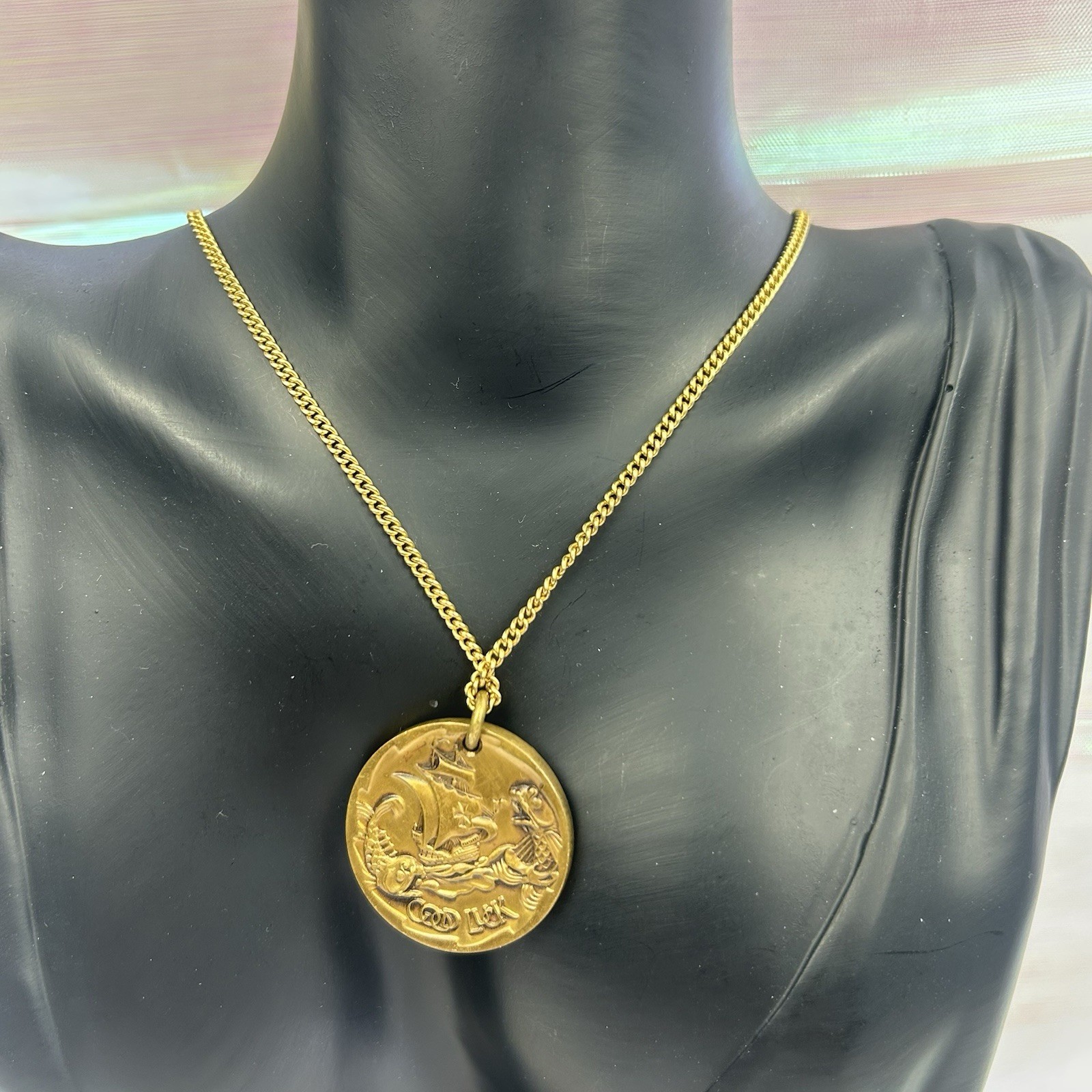 Antique JOSTENS Since 1897 Owatonna MN Trade Token Pendant on Gold Chain Antique JOSTENS Since 1897 Owatonna MN Trade Token Pendant on Gold Chain