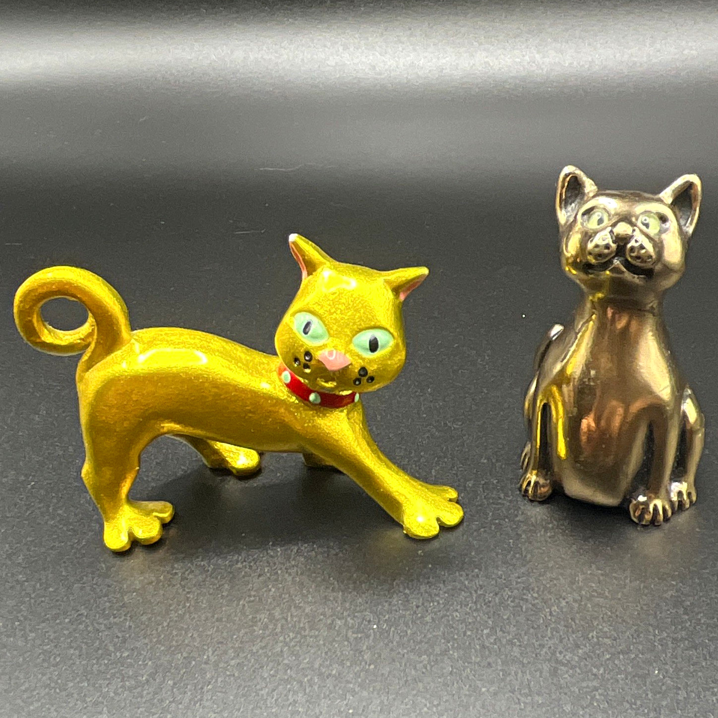 Vintage Signed Lot Honeck Solid Bronze Cat & Stepper Limited Edition Cat 