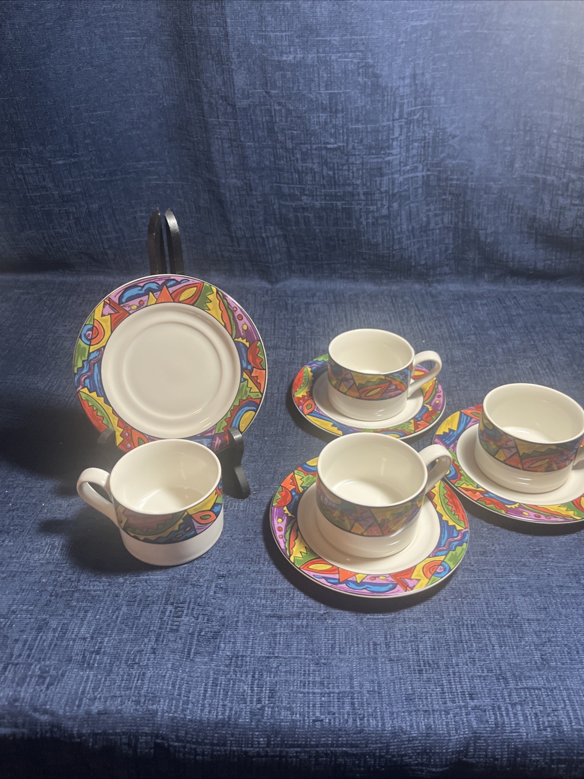 Rialto Brights Signature Abstract Multi-color 8pc Vintage Teacup And Saucer Set