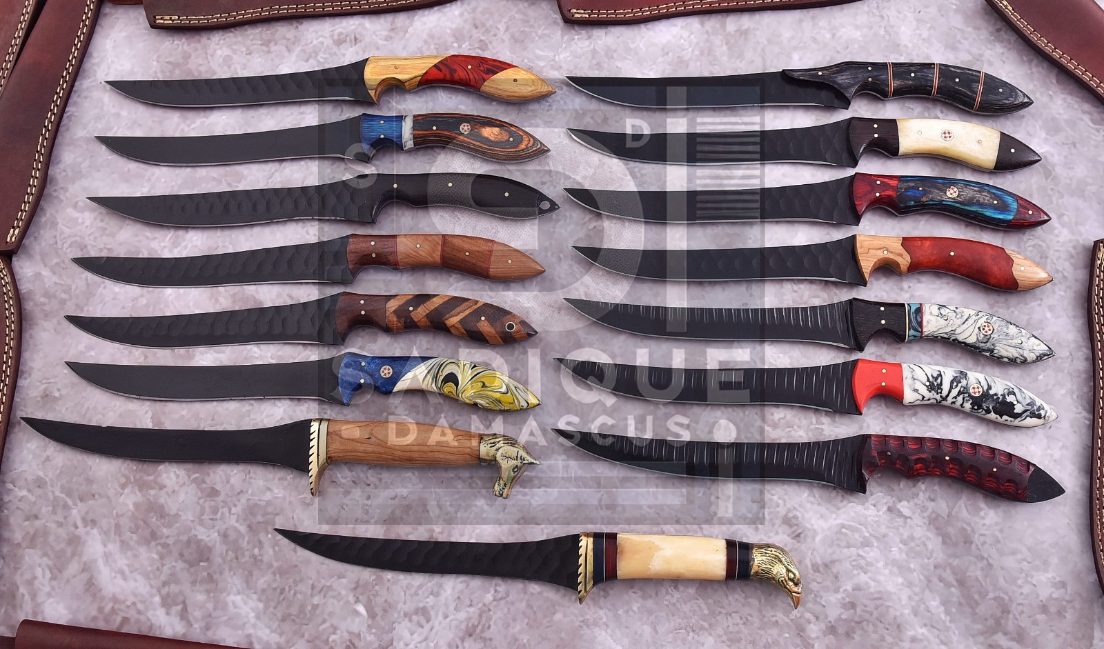 Custom Handmade Lot Of 15 Pcs Fillet Knife With Leather Sheath 13\'\' Hand Forged