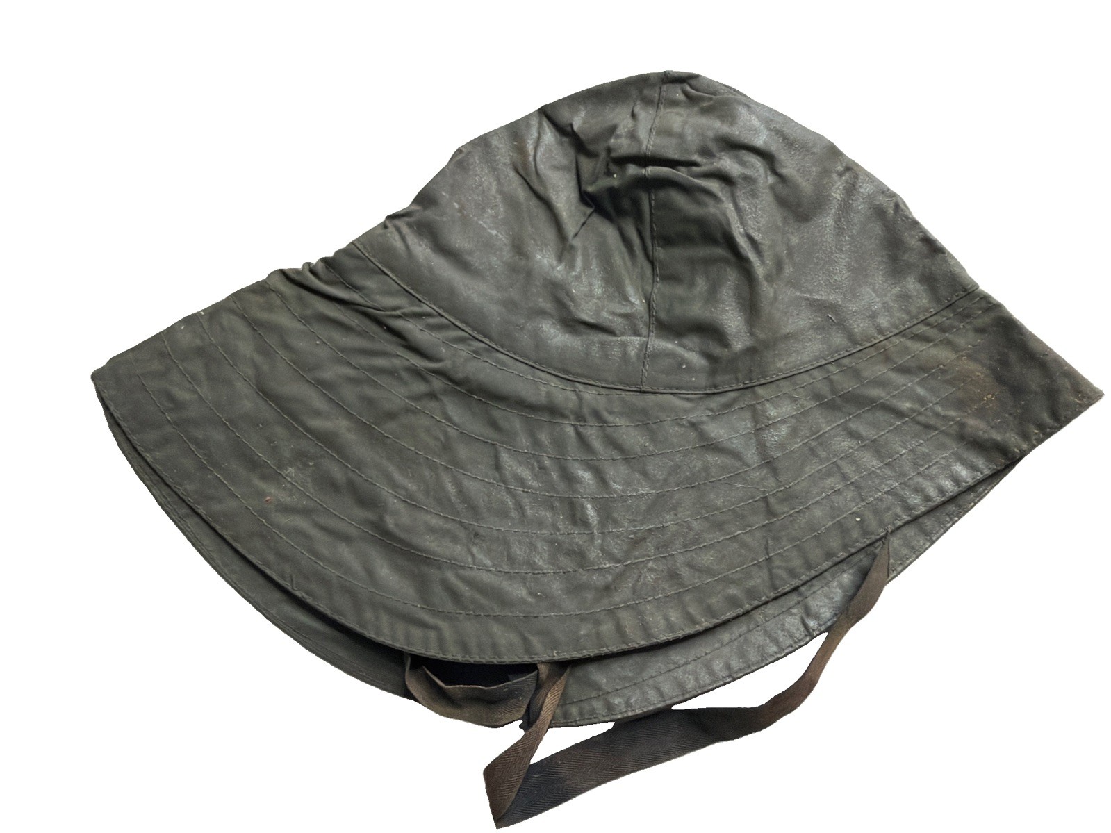 Early 40\'s WWII US Navy Sou\'Wester Canvas Oilskin Foul Weather Hat Sz 7 1/4 USN