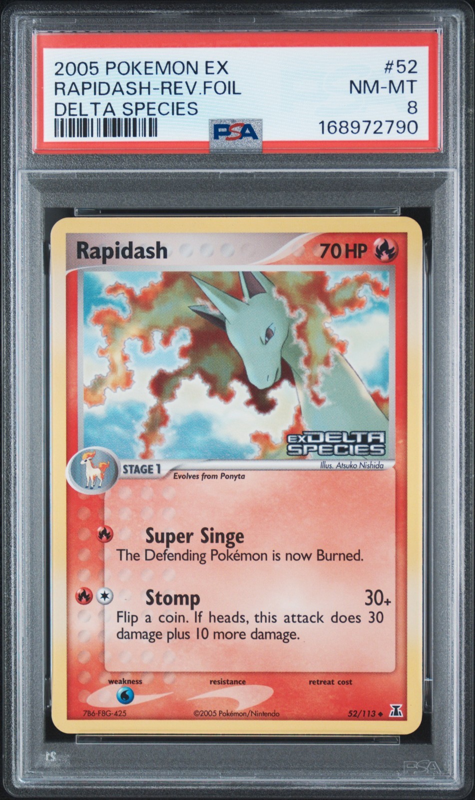 Pokemon Rapidash Reverse Holo EX Delta Species 52/113 PSA 8 Pokemon Rapidash Reverse Holo EX Delta Species 52/113 PSA 8