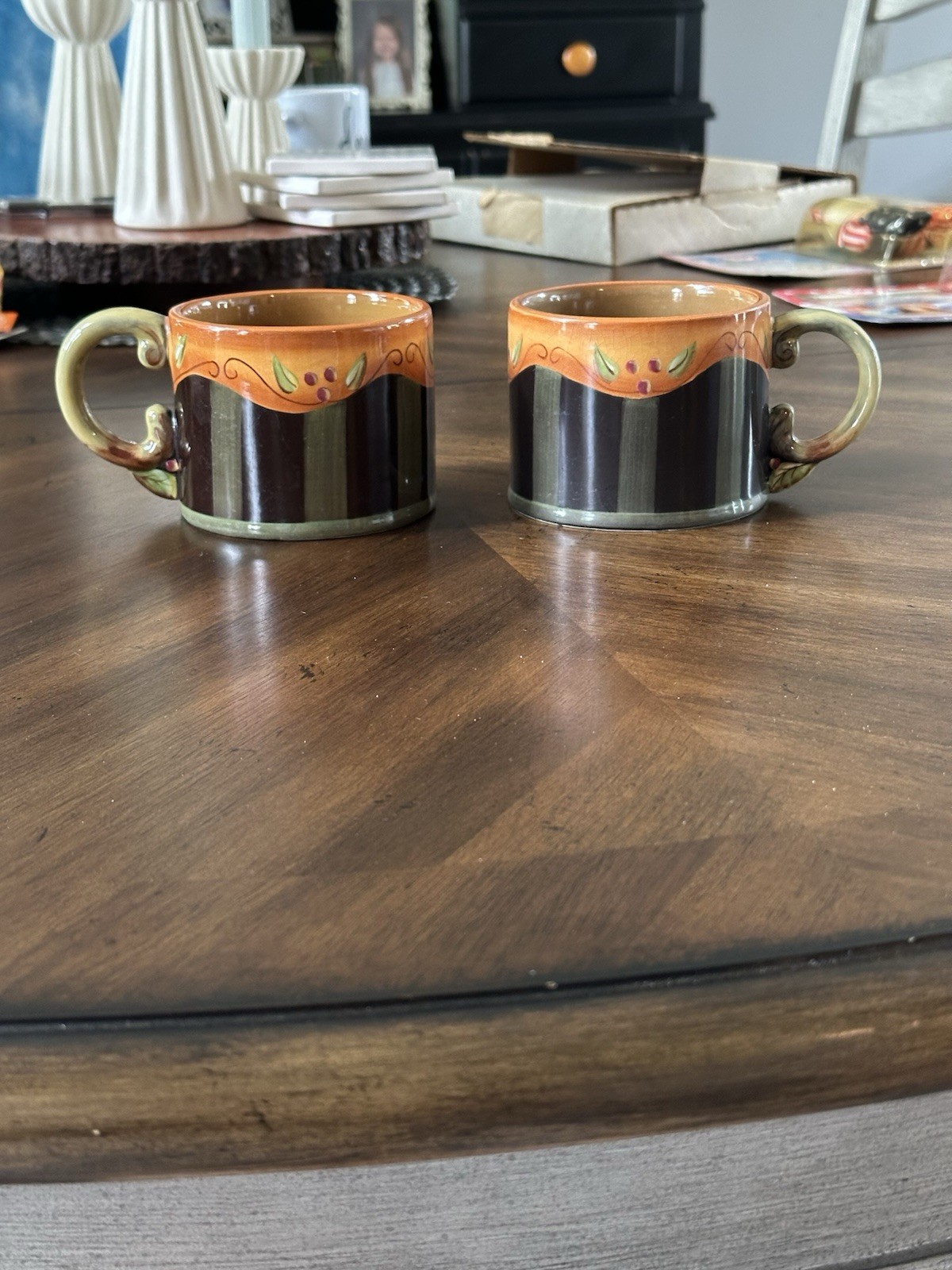 DAMDACO Hand Painted Coffee, Mugs, “Chocolate Berries” Set Of 2 DAMDACO Hand Painted Coffee, Mugs, “Chocolate Berries” Set Of 2
