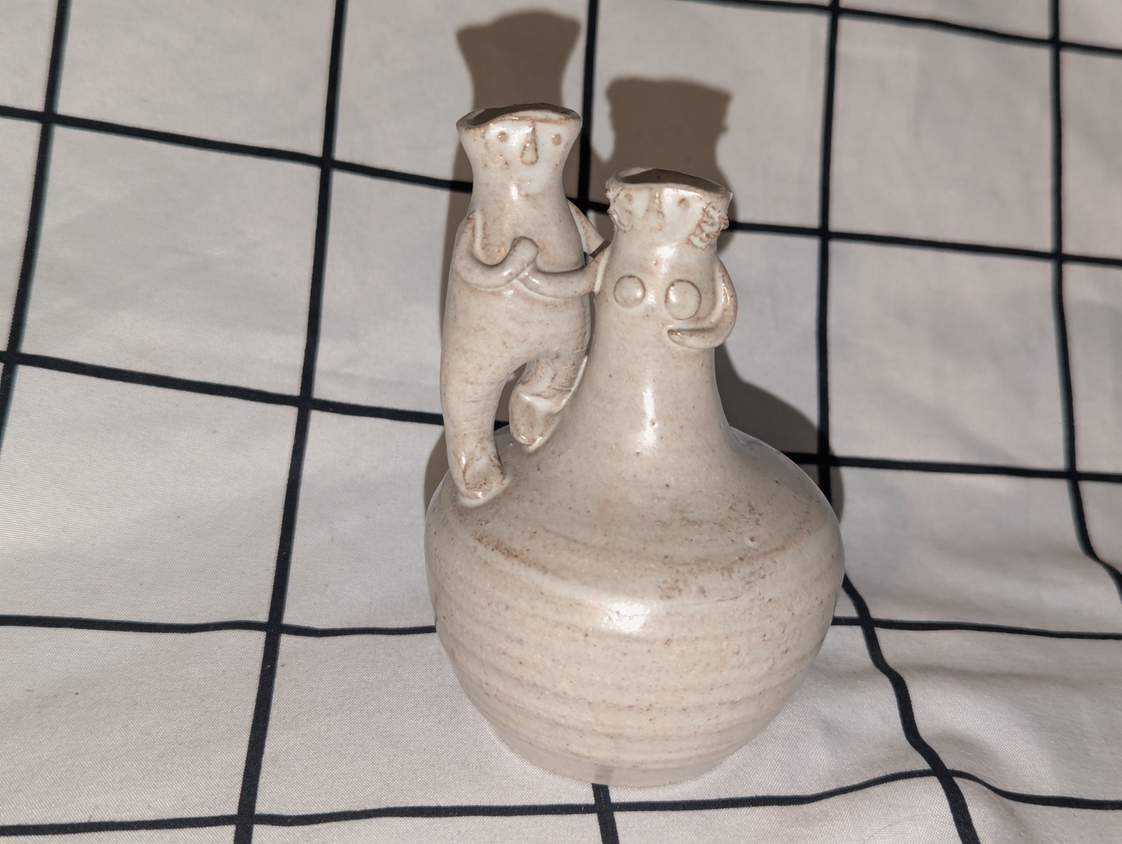 Vintage 1960s Solveig Cox Mid-Century Figural Couple Studio Pottery Bud Pot