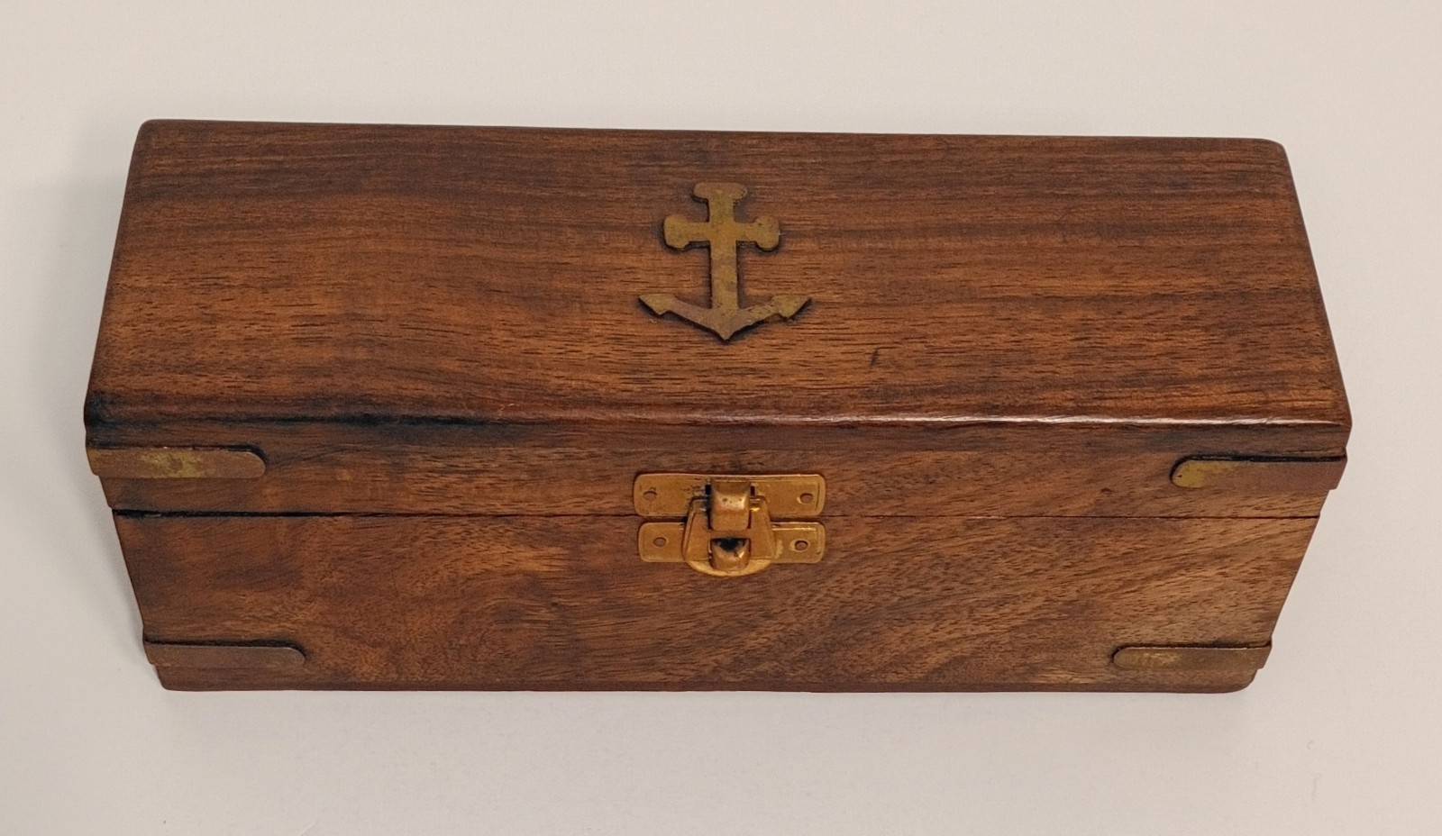 Vintage Wood & Brass Box - Nautical Navy Anchor Decor - Man Cave Decor- Patina Vintage Wood & Brass Box - Nautical Navy Anchor Decor - Man Cave Decor- Patina