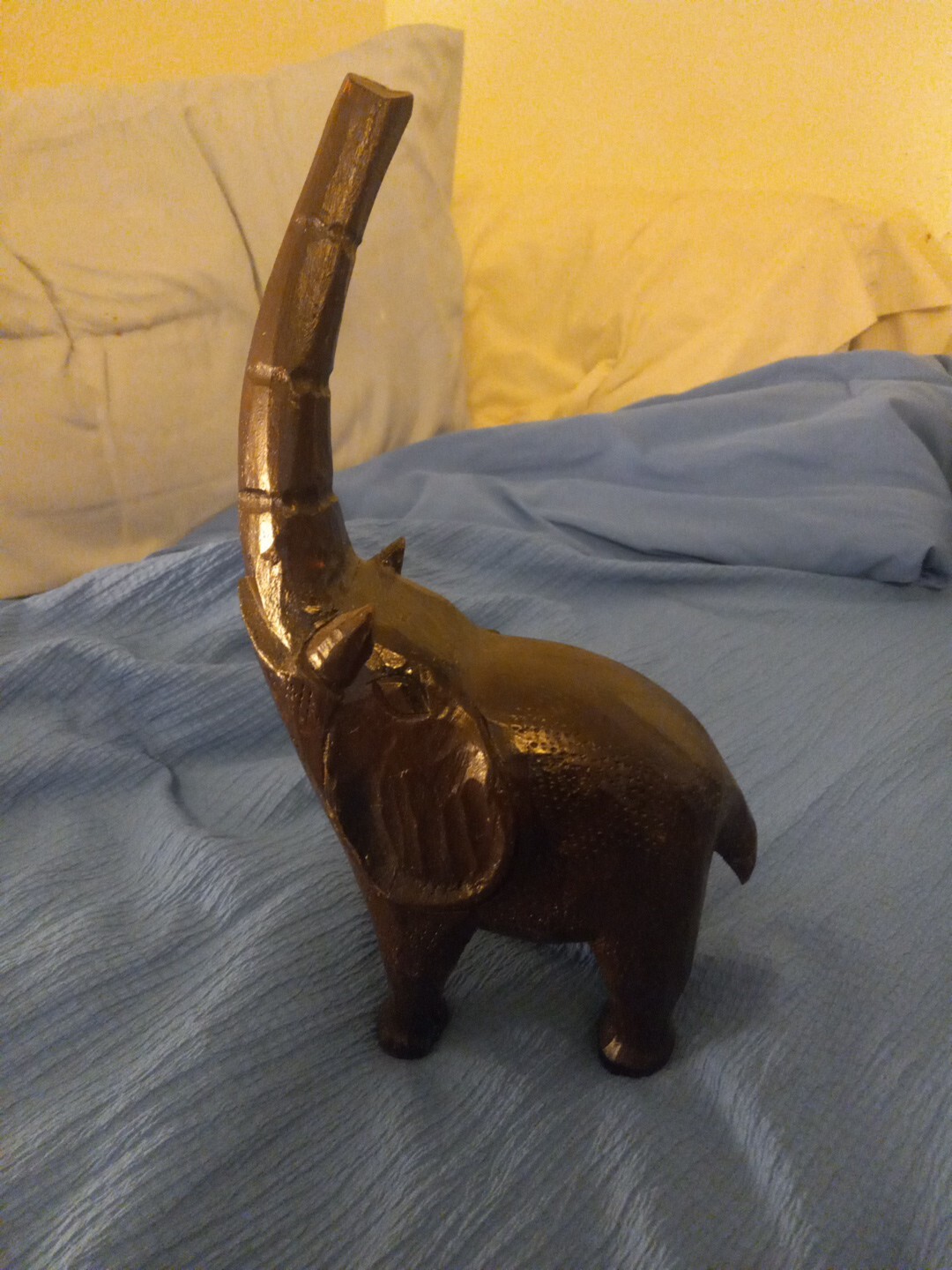 Vintage Wooden Hand Carved Elephant Sculpture Signed Vintage Wooden Hand Carved Elephant Sculpture Signed