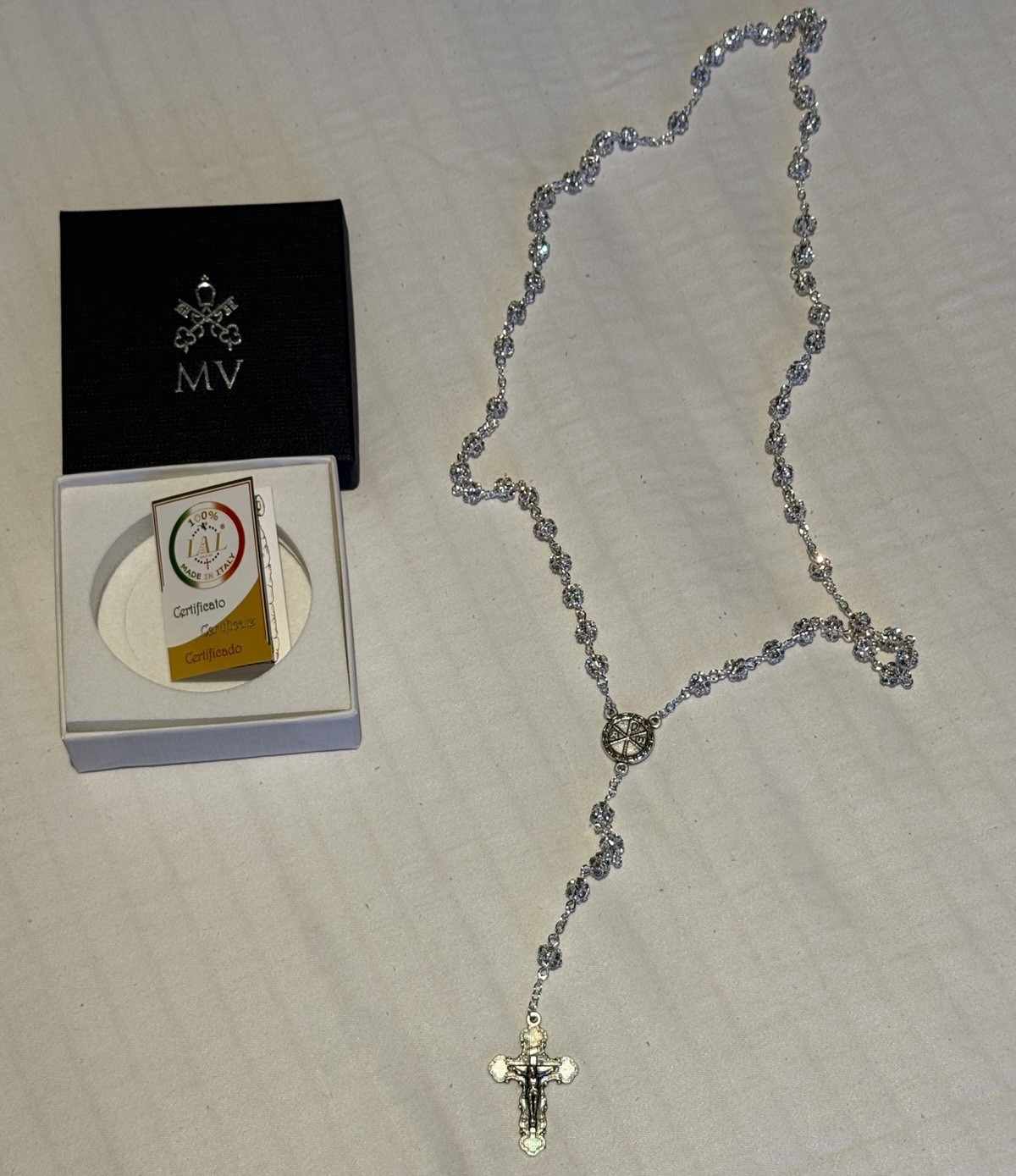 Vatican Catholic Rosary Silver Sparkle Beads In Vatican Museum Box Authentic NEW Vatican Catholic Rosary Silver Sparkle Beads In Vatican Museum Box Authentic NEW