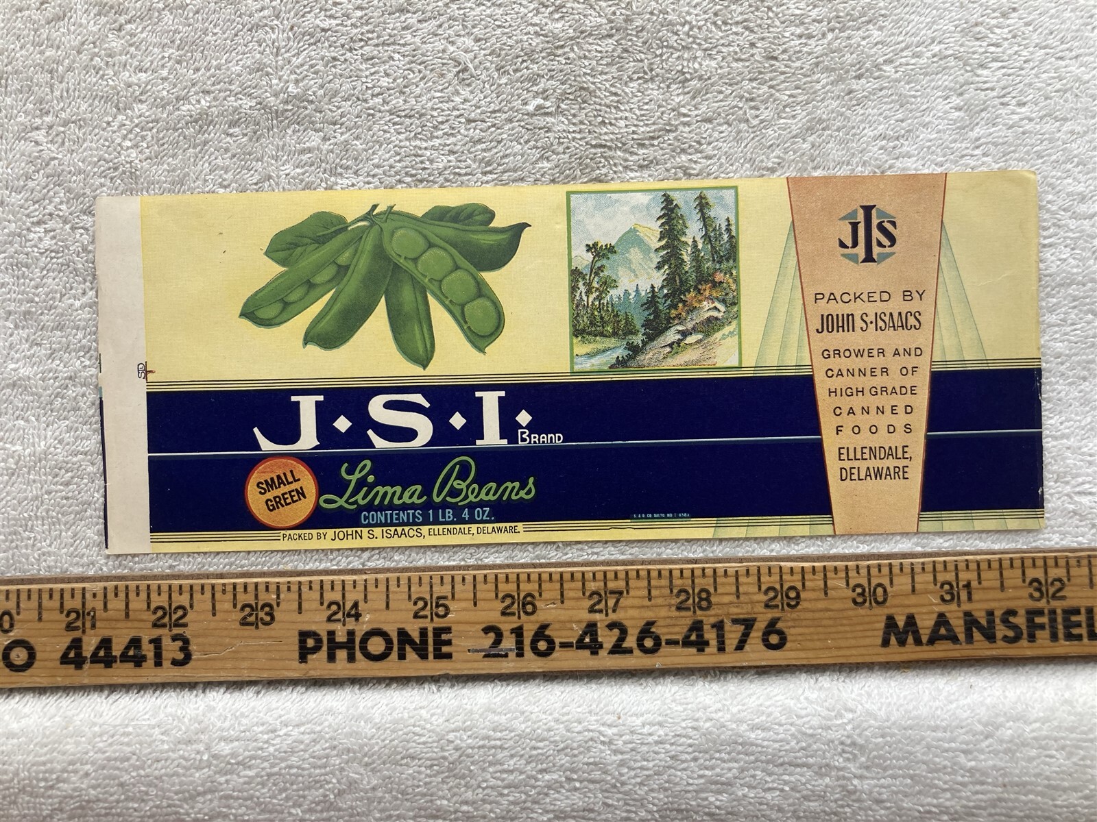 Vintage Isaacs Farm Ellendale Delaware Lima Bean label J.S.I. Brand Vintage Isaacs Farm Ellendale Delaware Lima Bean label J.S.I. Brand