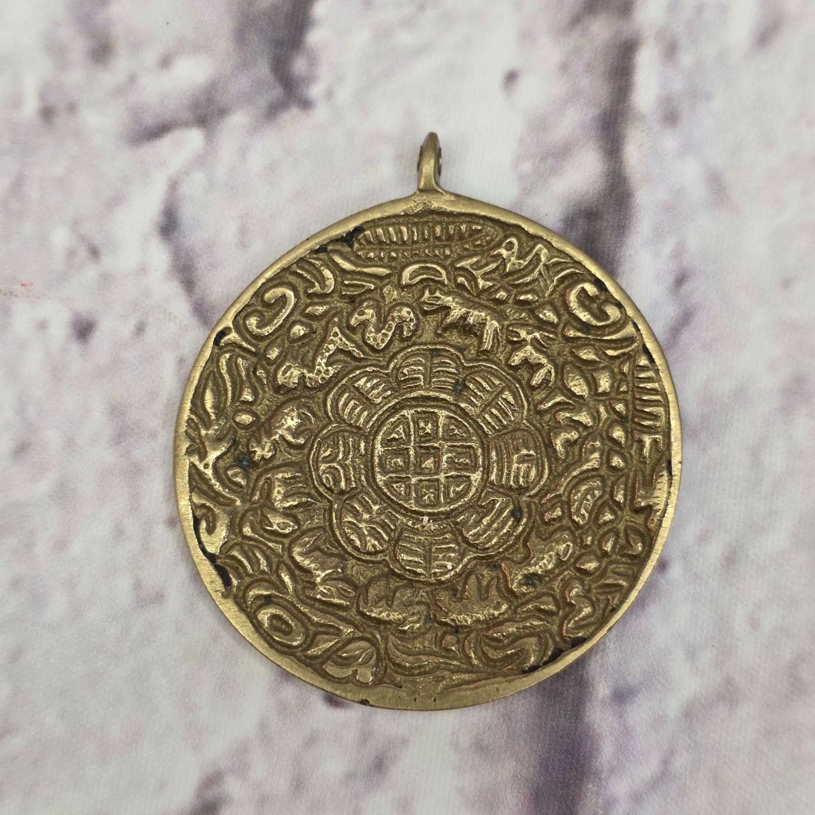 Tibetan Mandala Brass Nine Palace Bagua Amulet Pendant Zodiac Protection 2in Tibetan Mandala Brass Nine Palace Bagua Amulet Pendant Zodiac Protection 2in