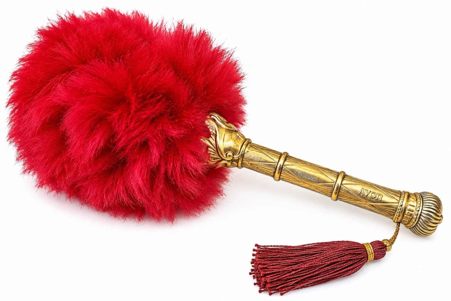 Vintage Avon Charisma Roll A Fluff Powder Applicator Red Puff Gold Handle