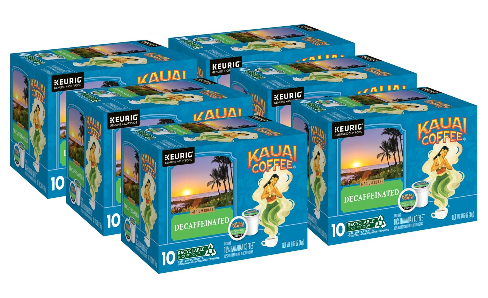 Kauai Coffee K-Cup Pods For Keurig Coffee 10 Roast Bright Aroma Floral 6 Packs