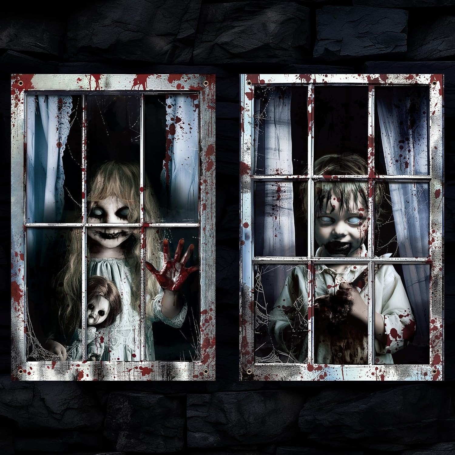 Halloween Window Decorations Scary Curtain 2 Pcs Fabric Hanging Indoor Outdoor Halloween Window Decorations Scary Curtain 2 Pcs Fabric Hanging Indoor Outdoor