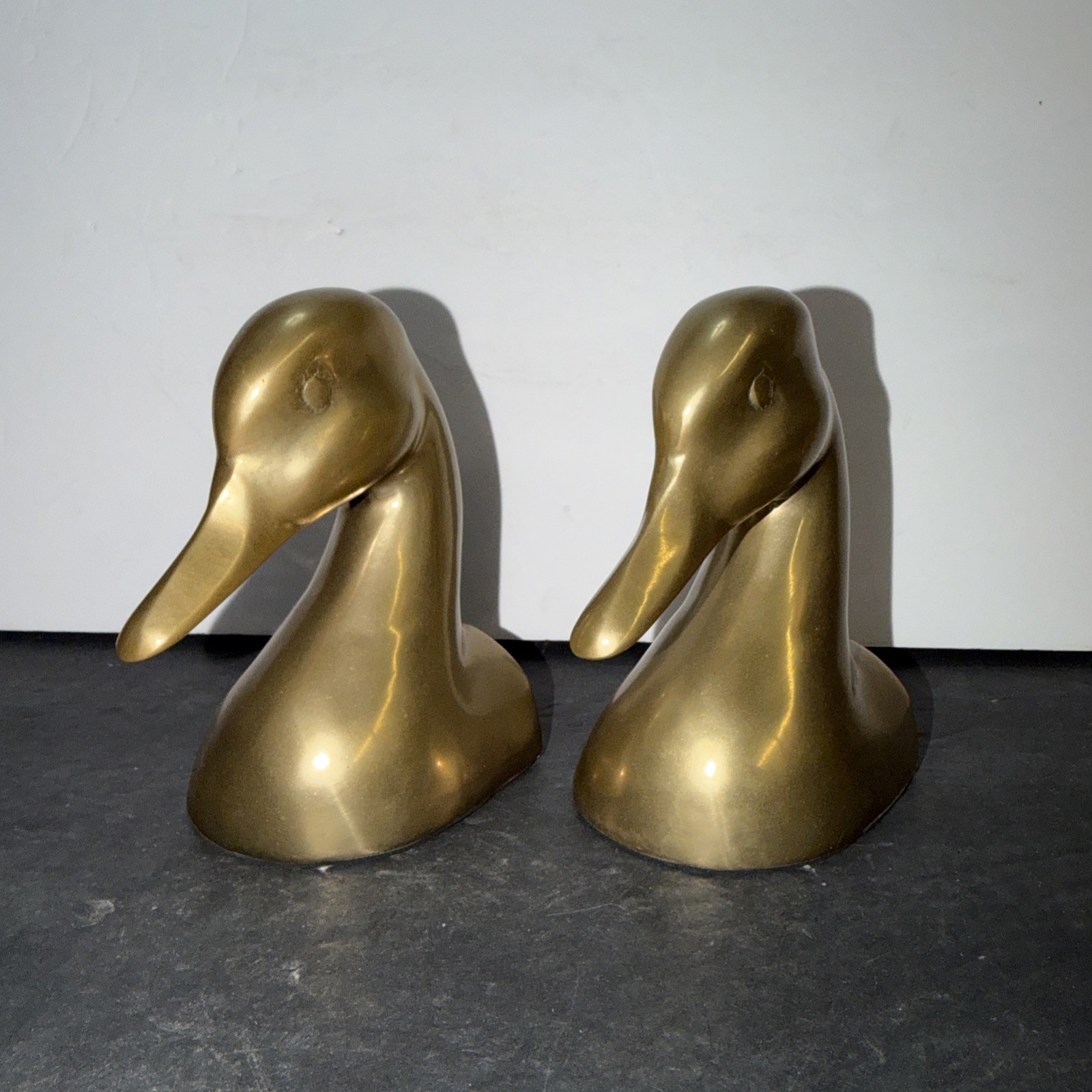 VTG Solid Brass Duck Head Bookends 1960s