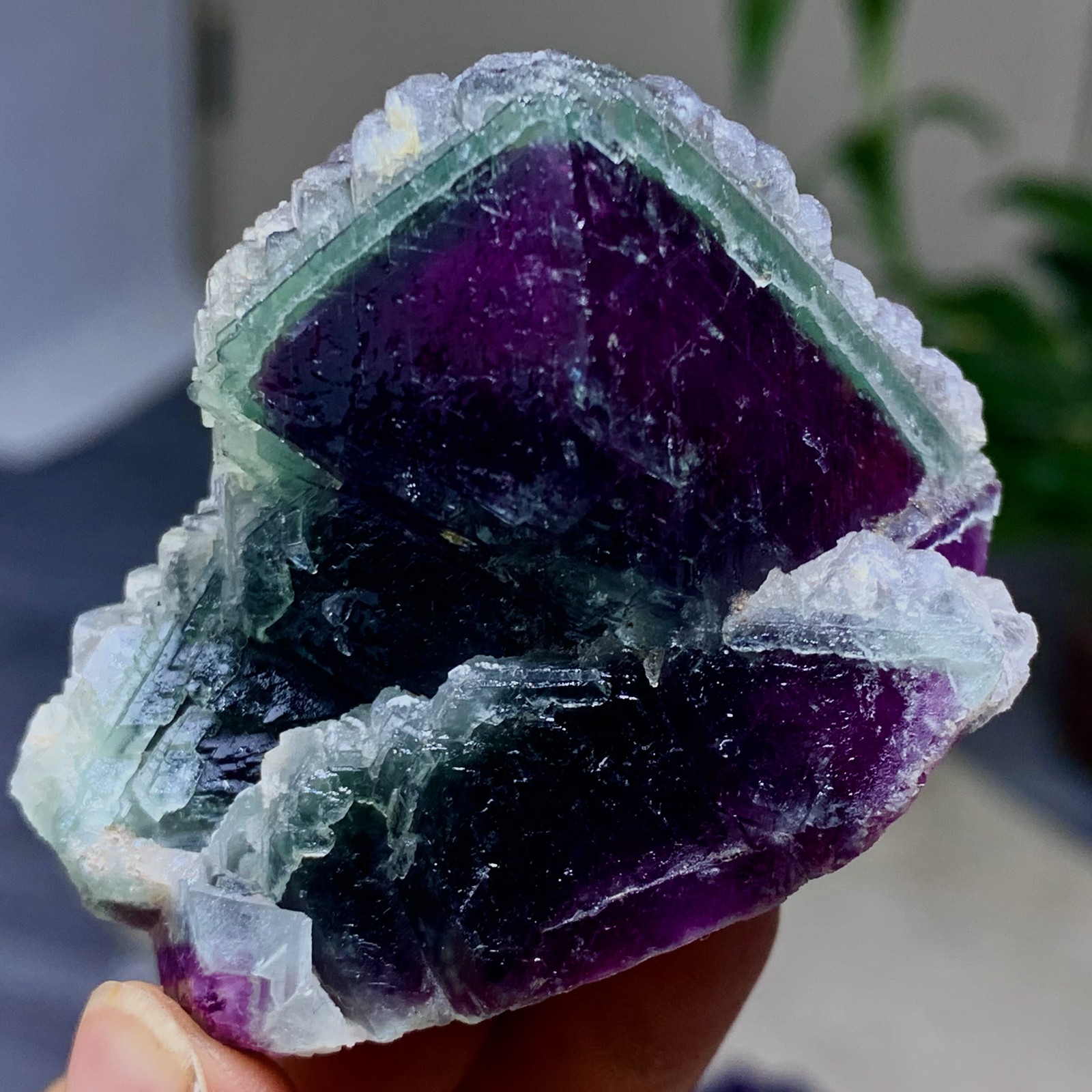 112G Natural transparent purple Phantom cube Fluorite Crystal Mineral/China