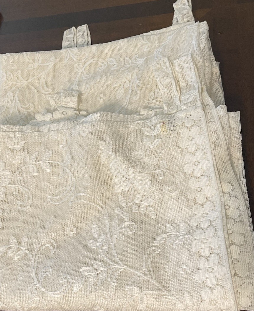 Vintage JC Penney Lace Curtain Panels (2) White Floral Polyester 55x80” Each Vintage JC Penney Lace Curtain Panels (2) White Floral Polyester 55x80” Each