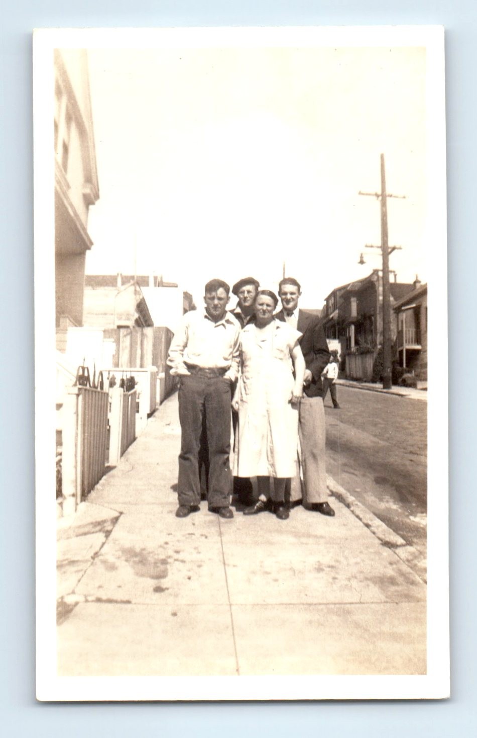 Old Vintage Photo 1938 STREET SCENE MEN WOMAN ON SIDEWALK ANTIQUE SNAPSHOT