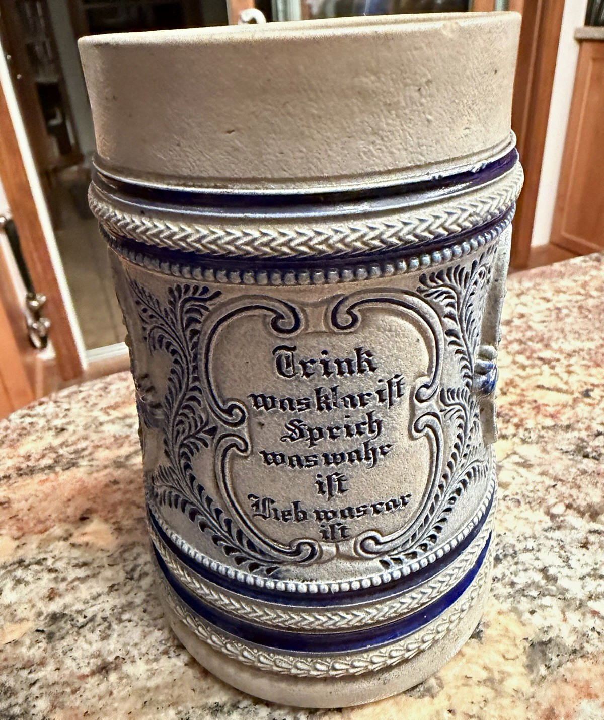 Antique Reinhold Hanke #233 German Beer Stein 0.5L Cobalt Stoneware No Lid