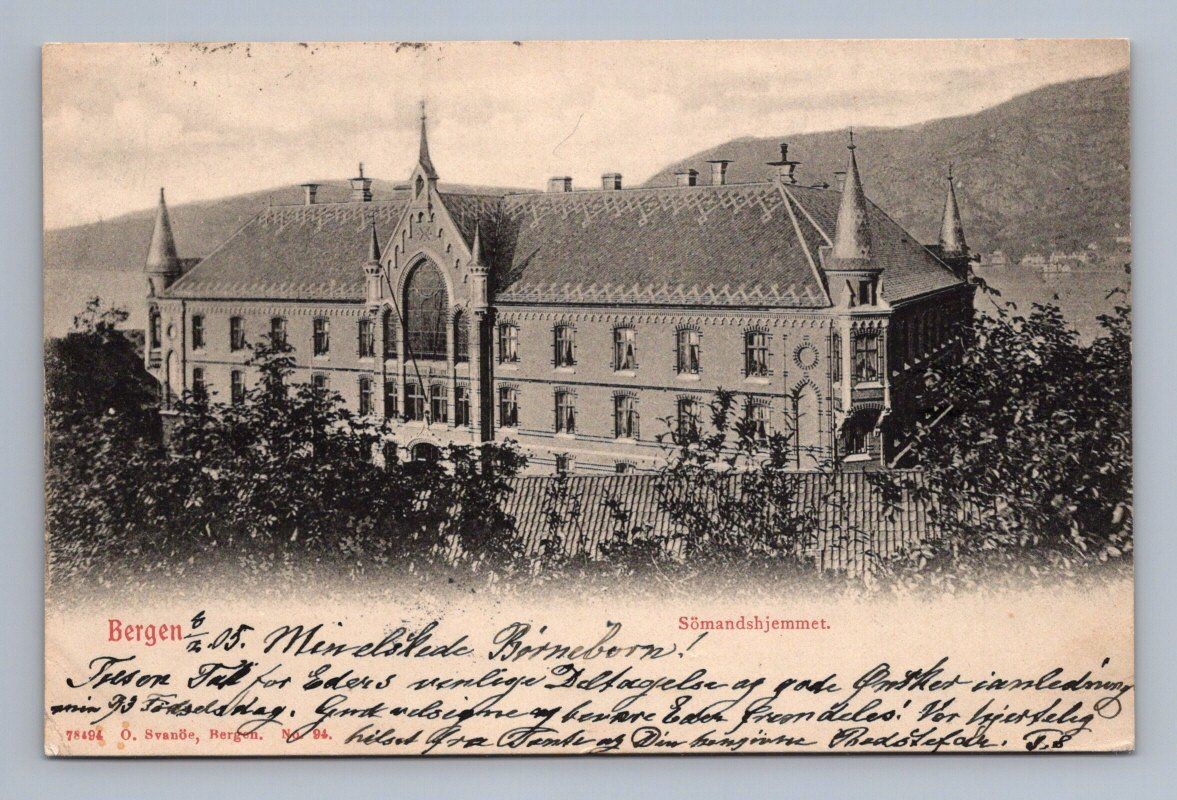 Antique Norway Postcard BERGEN Smandshjemmet Seamens Home 1904