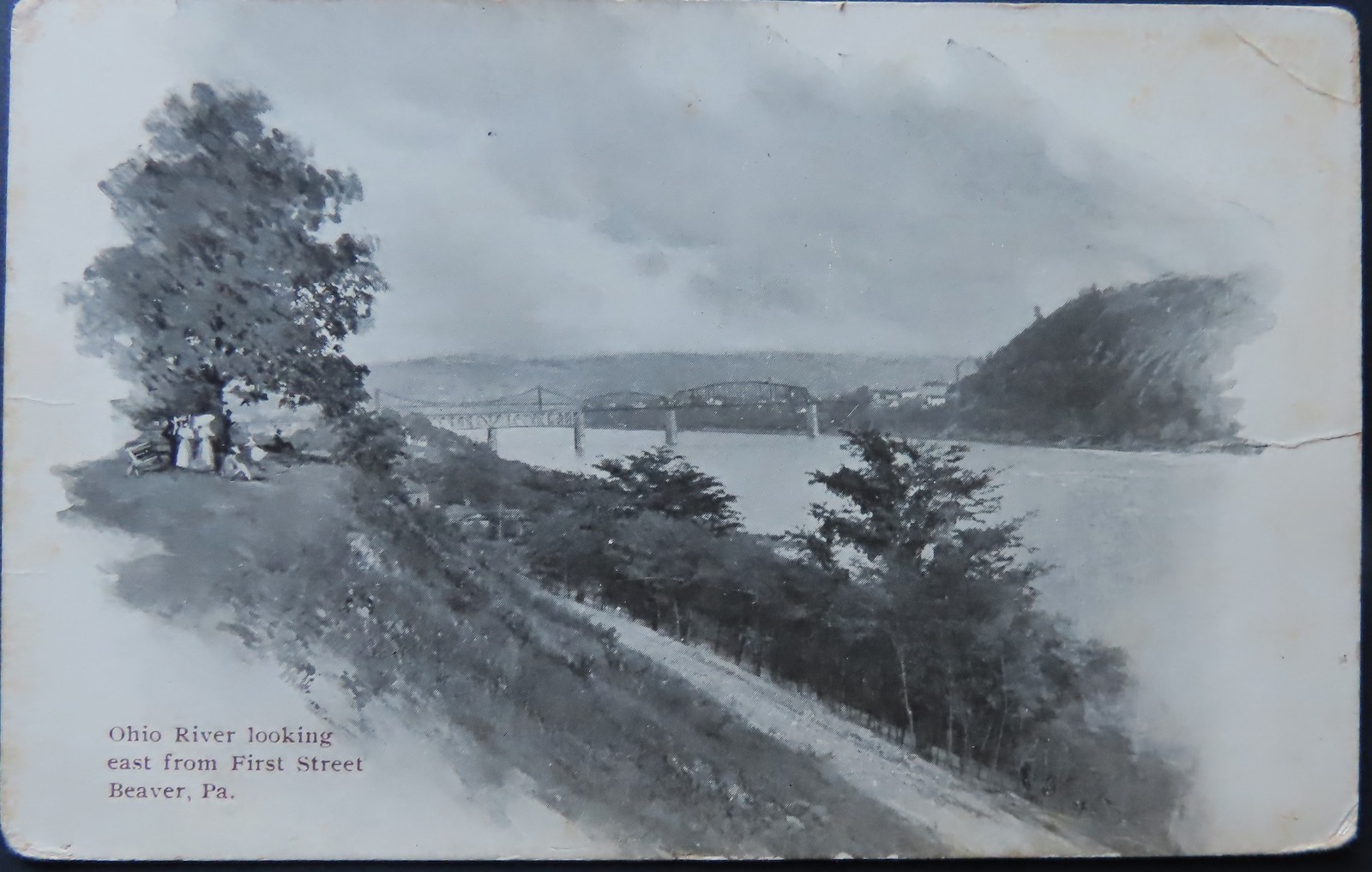 VINTAGE, RPPC OF THE OHIO RIVER LOOKING EAST FROM FIRST STREET, BEAVER FALLS, PA