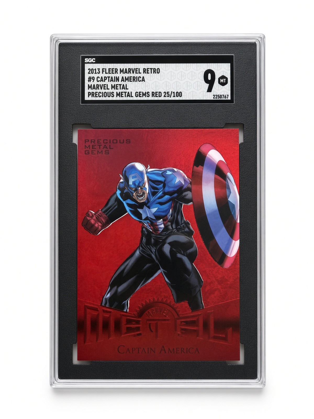 2013 Marvel Fleer Retro RED Precious Metal Gems PMG Captain America/100 #9 SGC 9 2013 Marvel Fleer Retro RED Precious Metal Gems PMG Captain America/100 #9 SGC 9