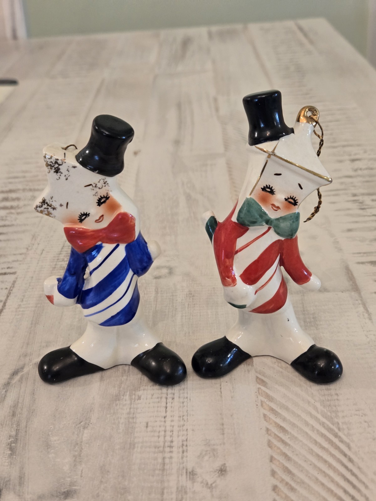 Rare Set Of 2 Anthropomorphic Japan Artmark Christmas Figurine Ornaments Top Hat